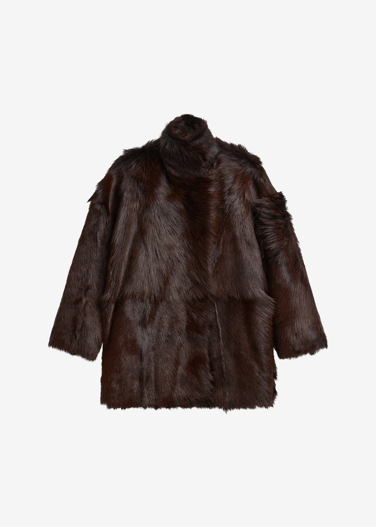 Nerola Funnel Neck Fur Coat - Plum - 11