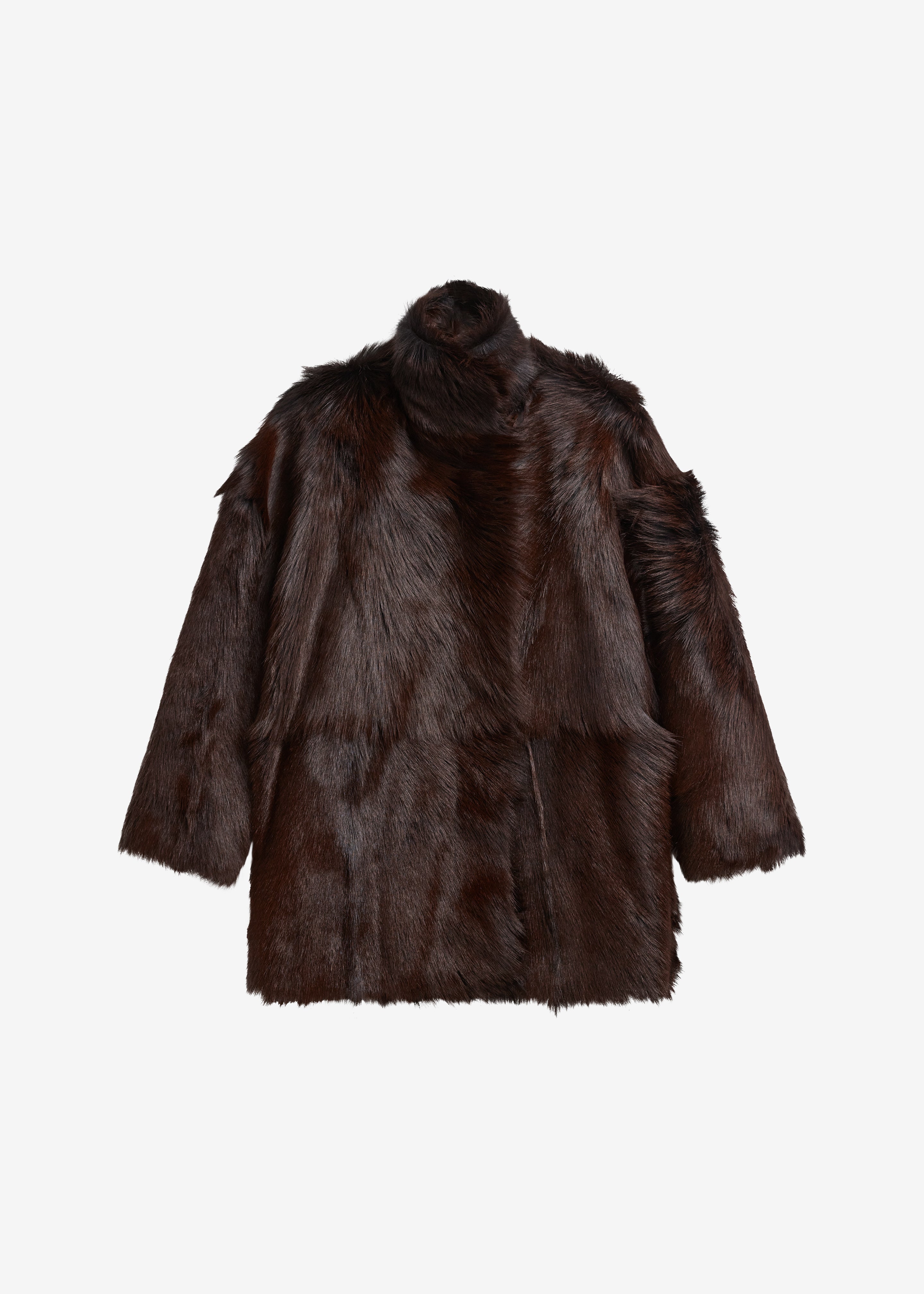 Nerola Funnel Neck Fur Coat - Plum - 11