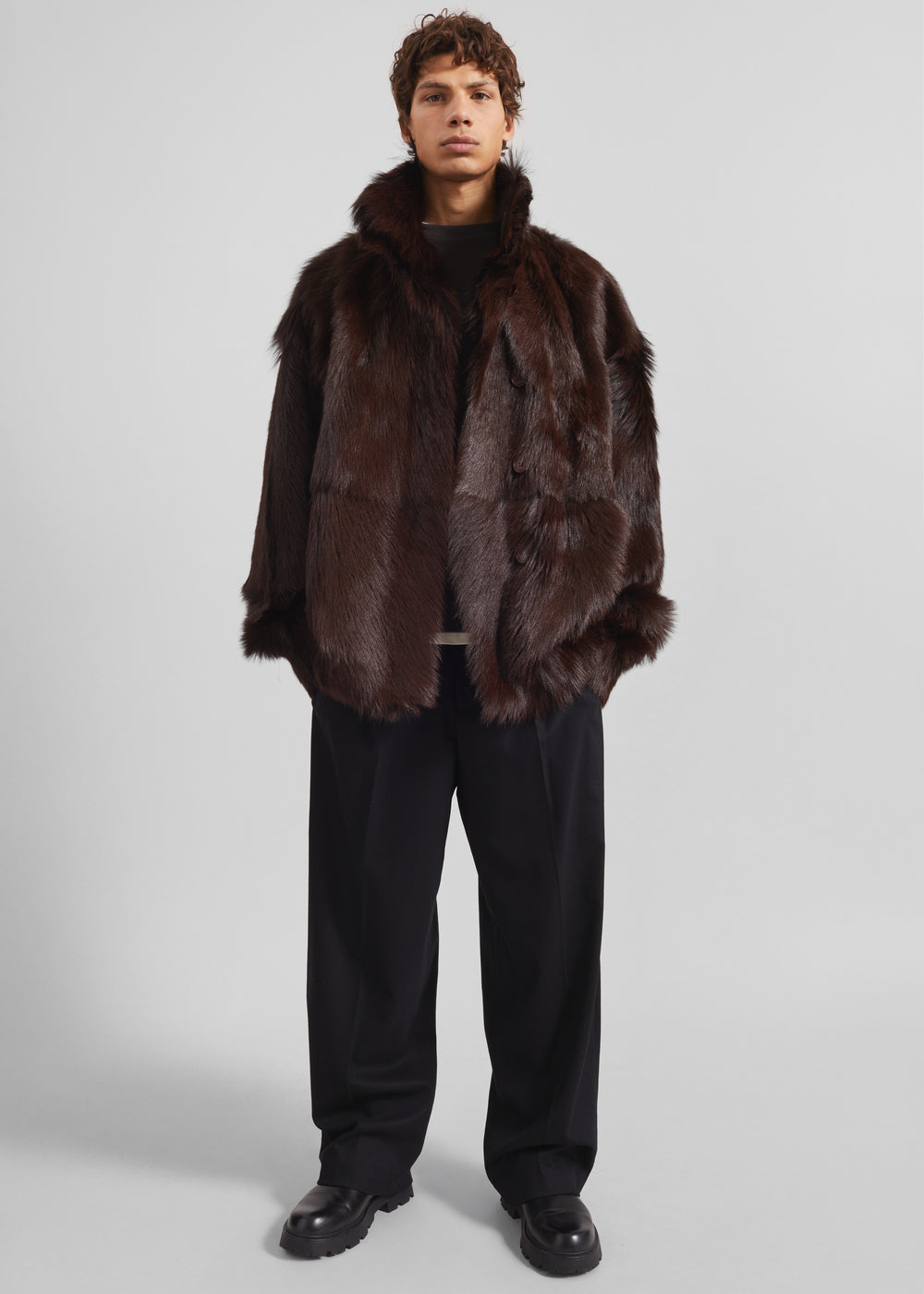 Nerola Funnel Neck Fur Coat - Plum - 1