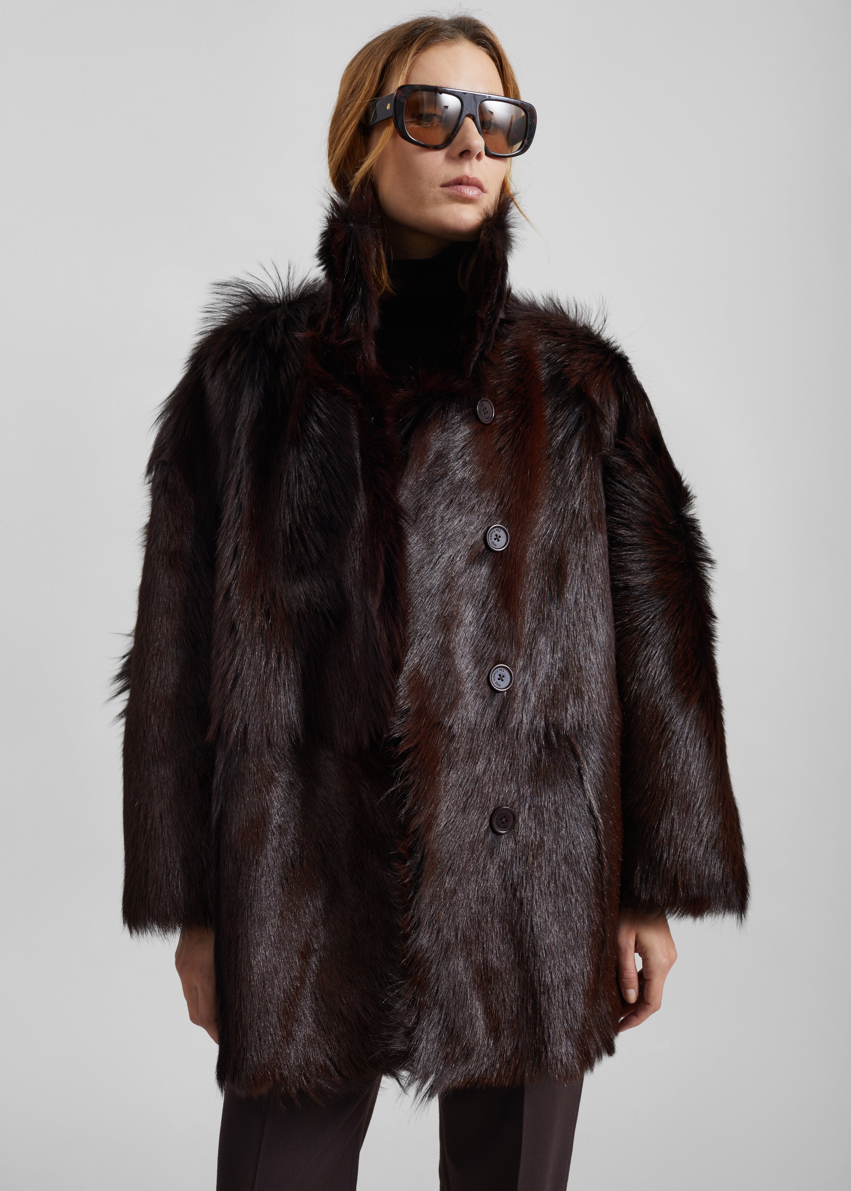 Nerola Funnel Neck Fur Coat - Plum - 4