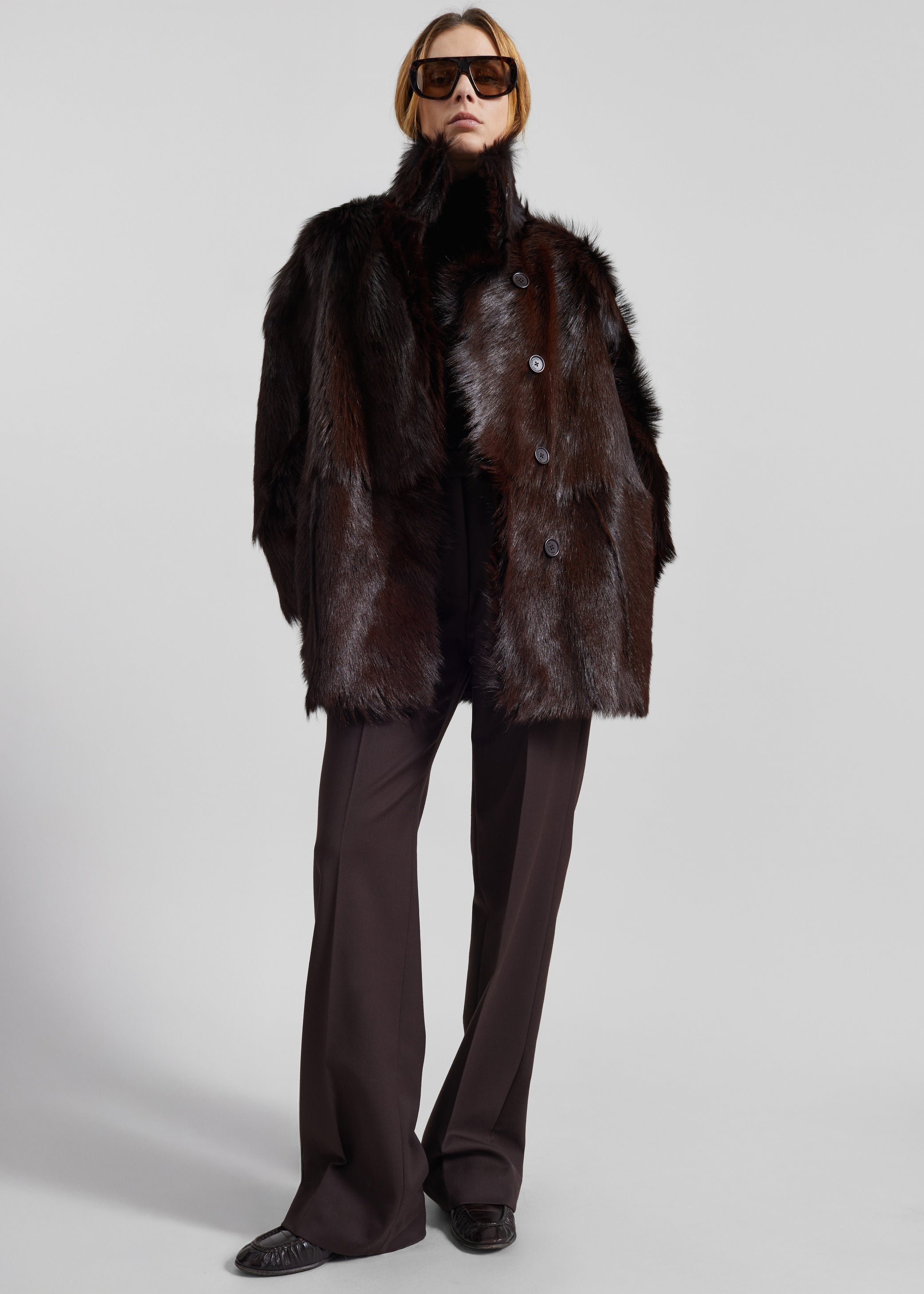 Shop the look image for Nerola Funnel Neck Fur Coat - Plum