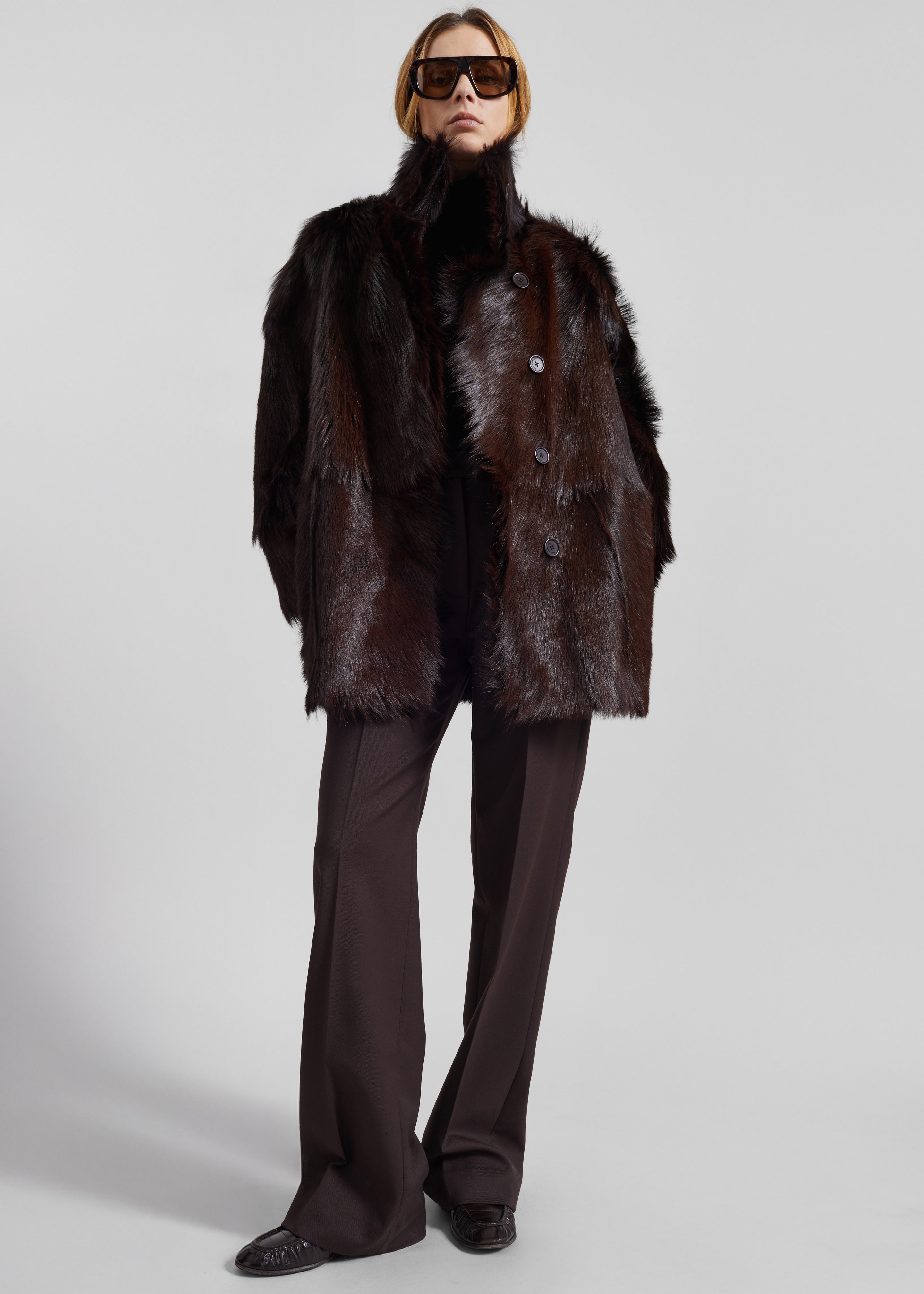Nerola Funnel Neck Fur Coat - Plum - 3