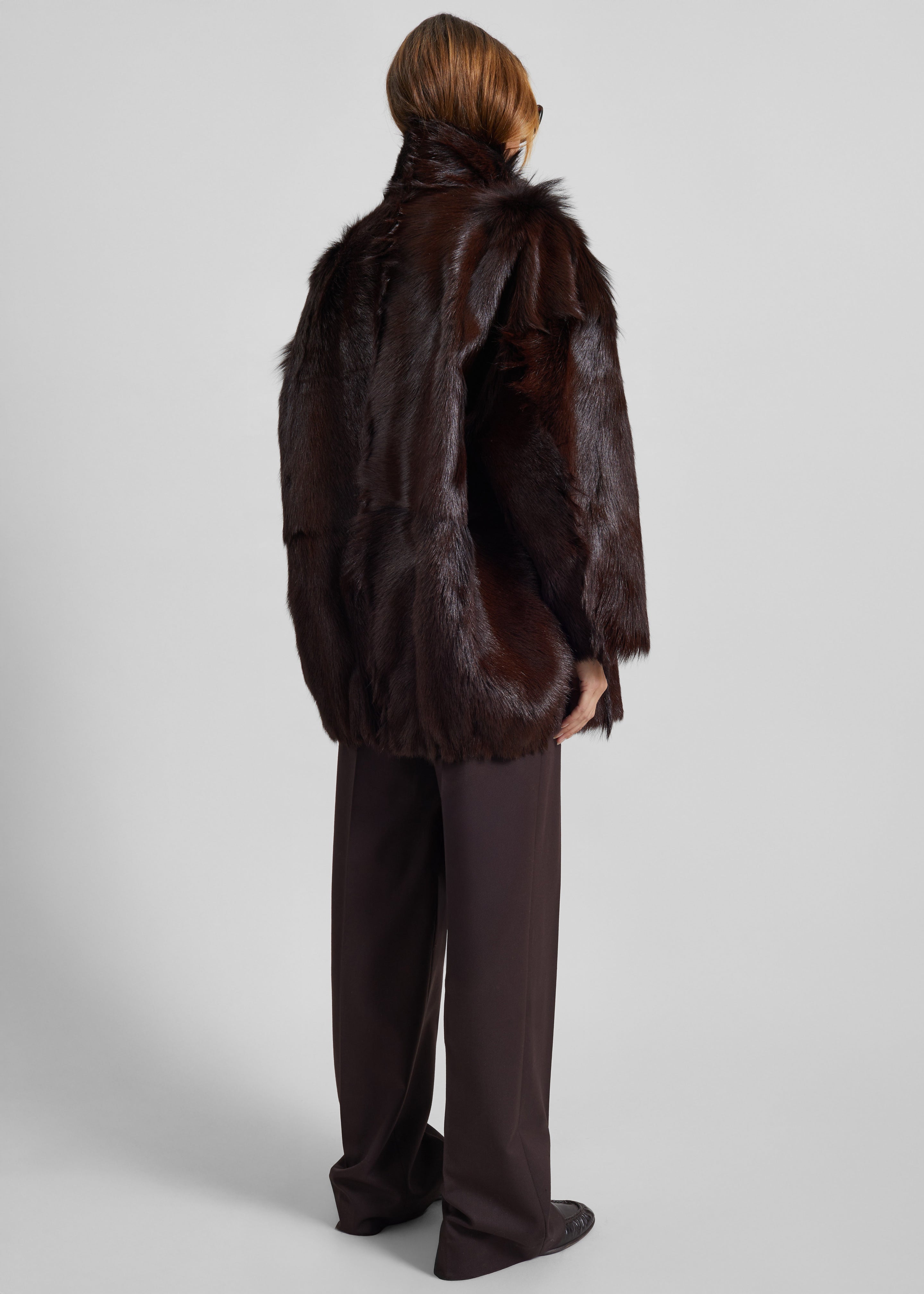Nerola Funnel Neck Fur Coat - Plum - 10