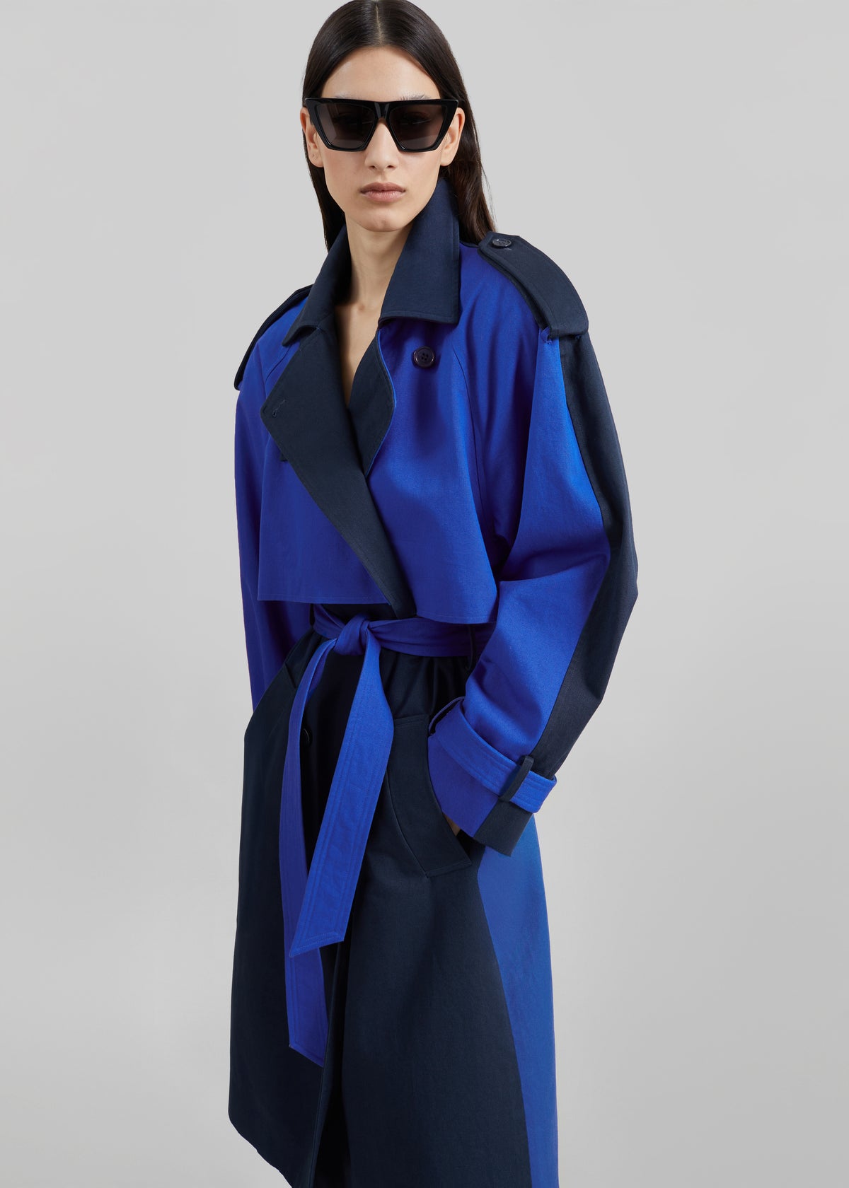 Nesso Two-Tone Trench Coat - Blue Combo