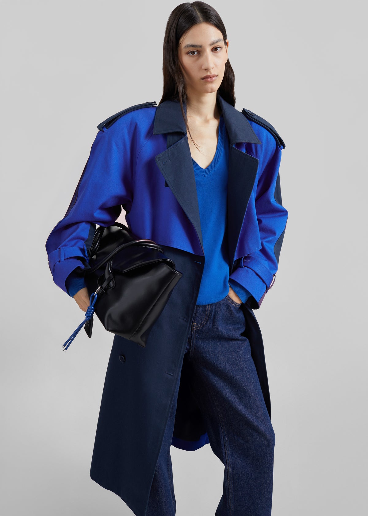 Nesso Two-Tone Trench Coat - Blue Combo
