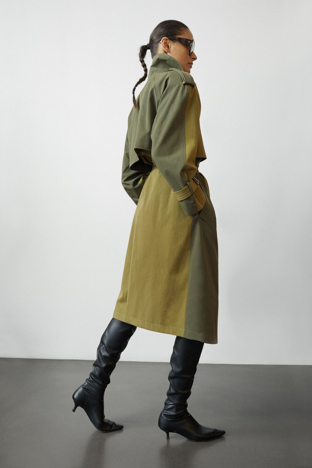 Nesso Two-Tone Trench Coat - Green Combo