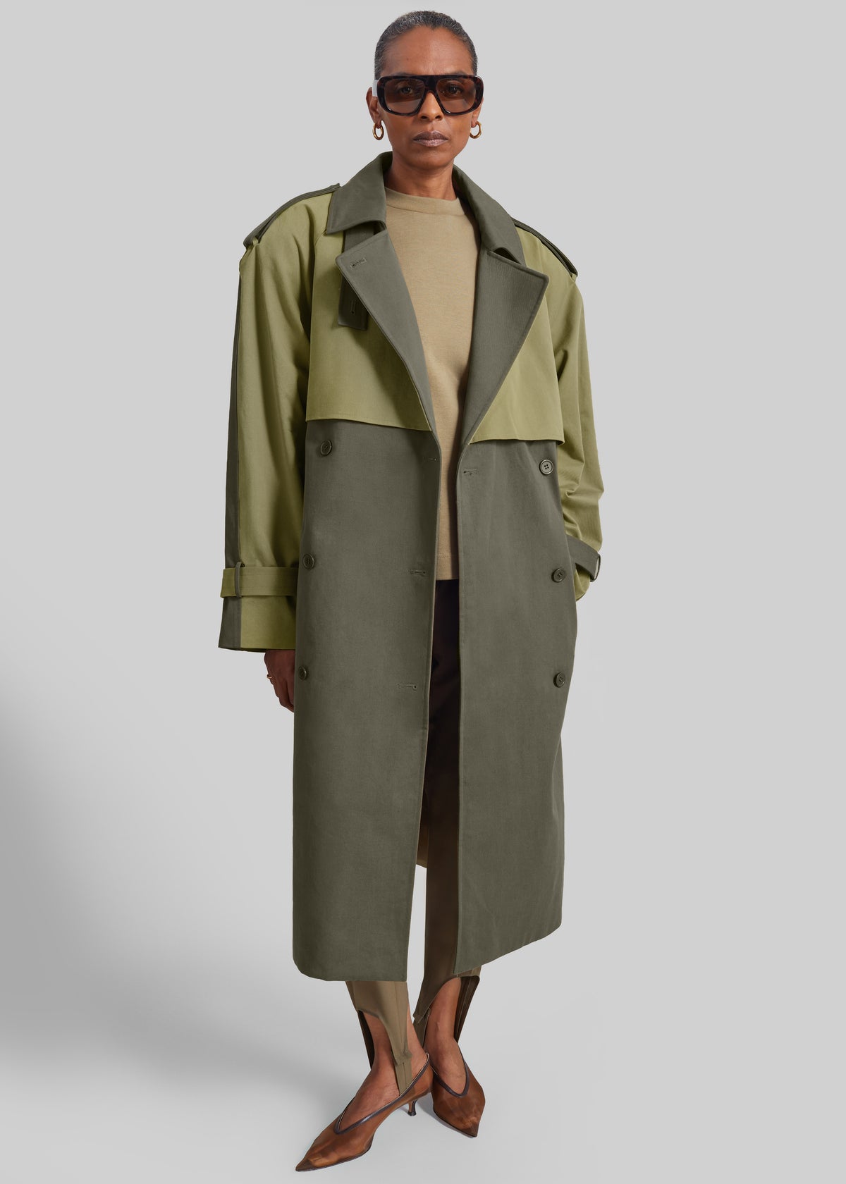 Nesso Two-Tone Trench Coat - Green Combo