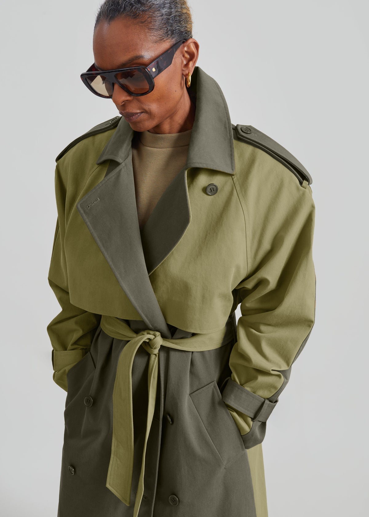 Nesso Two-Tone Trench Coat - Green Combo