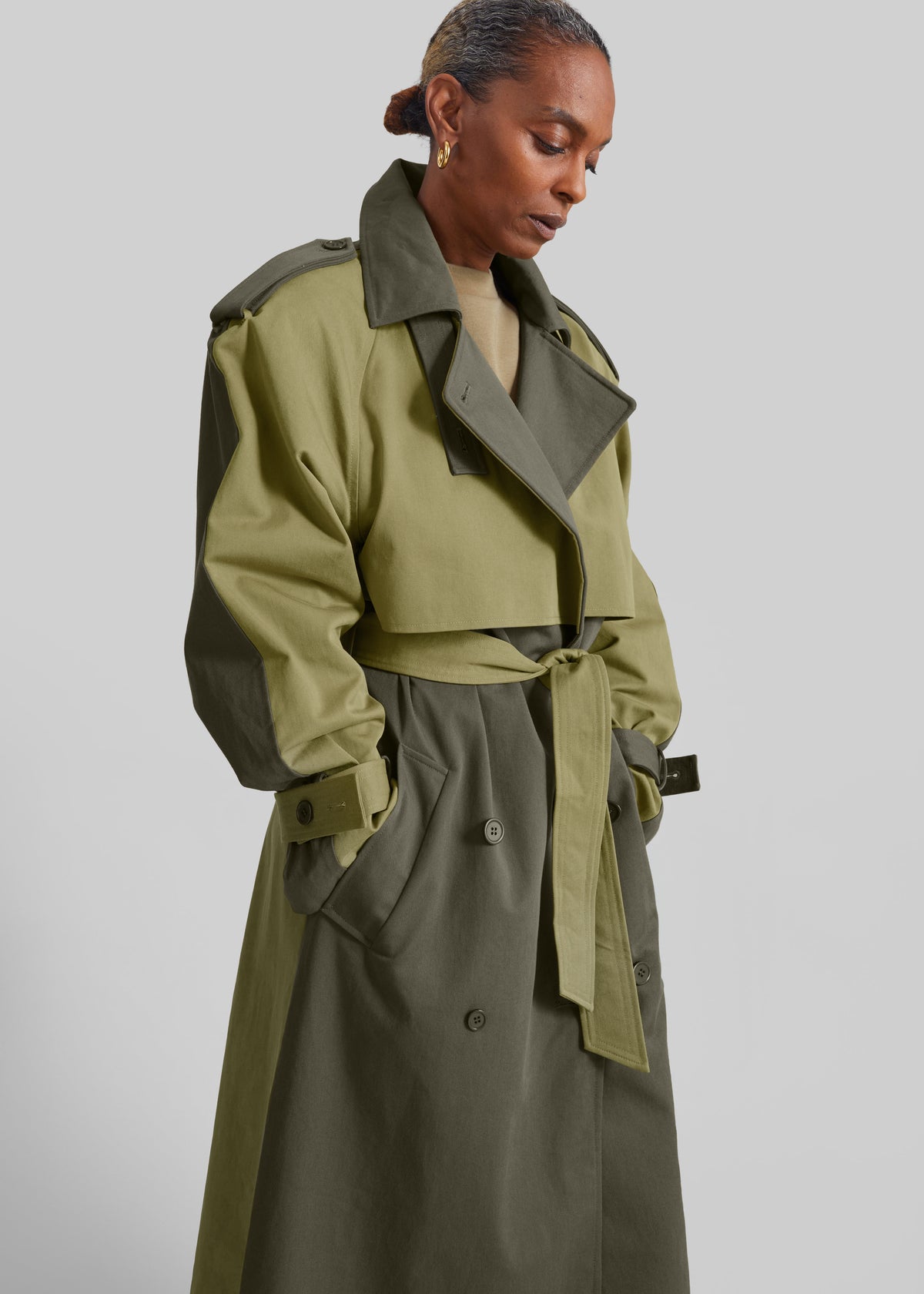 Nesso Two-Tone Trench Coat - Green Combo