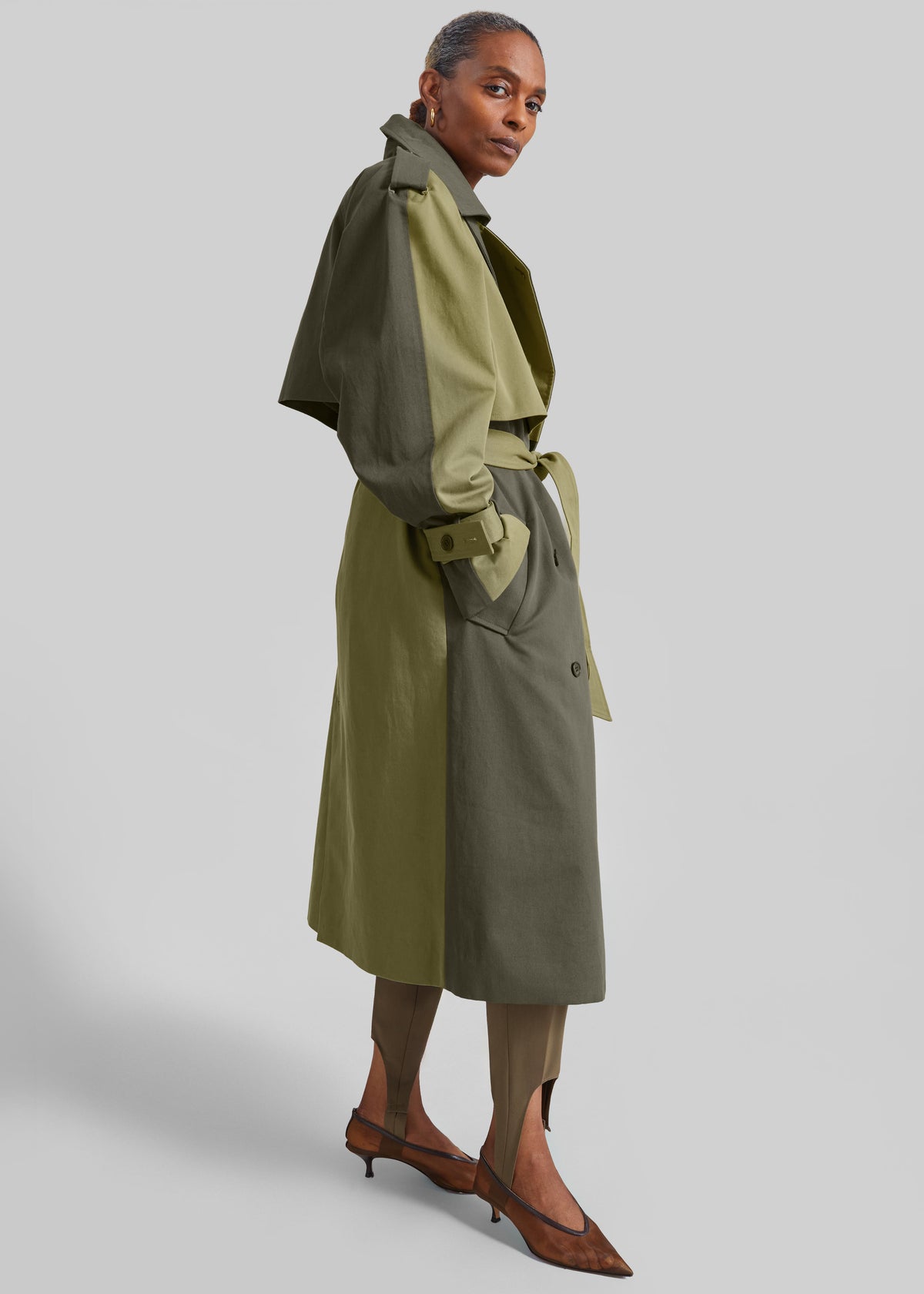 Nesso Two-Tone Trench Coat - Green Combo