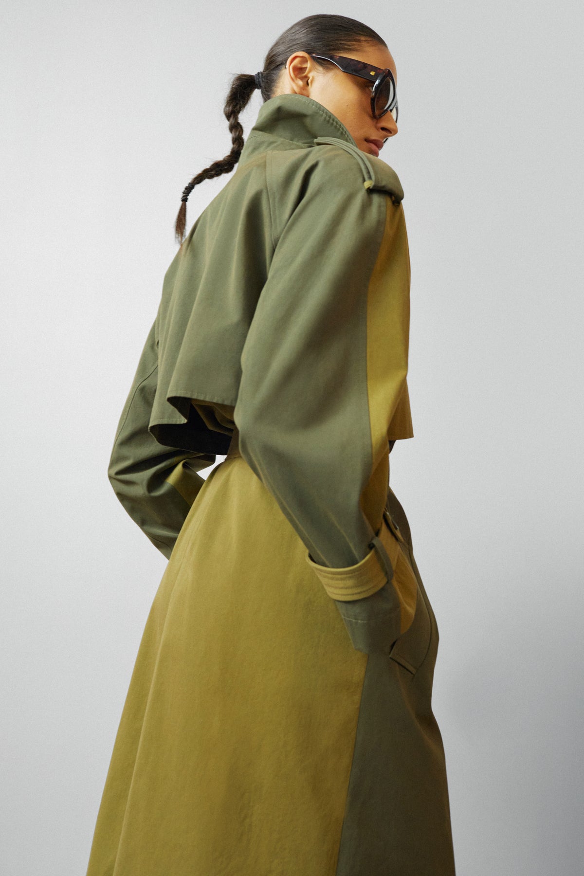 Nesso Two-Tone Trench Coat - Green Combo