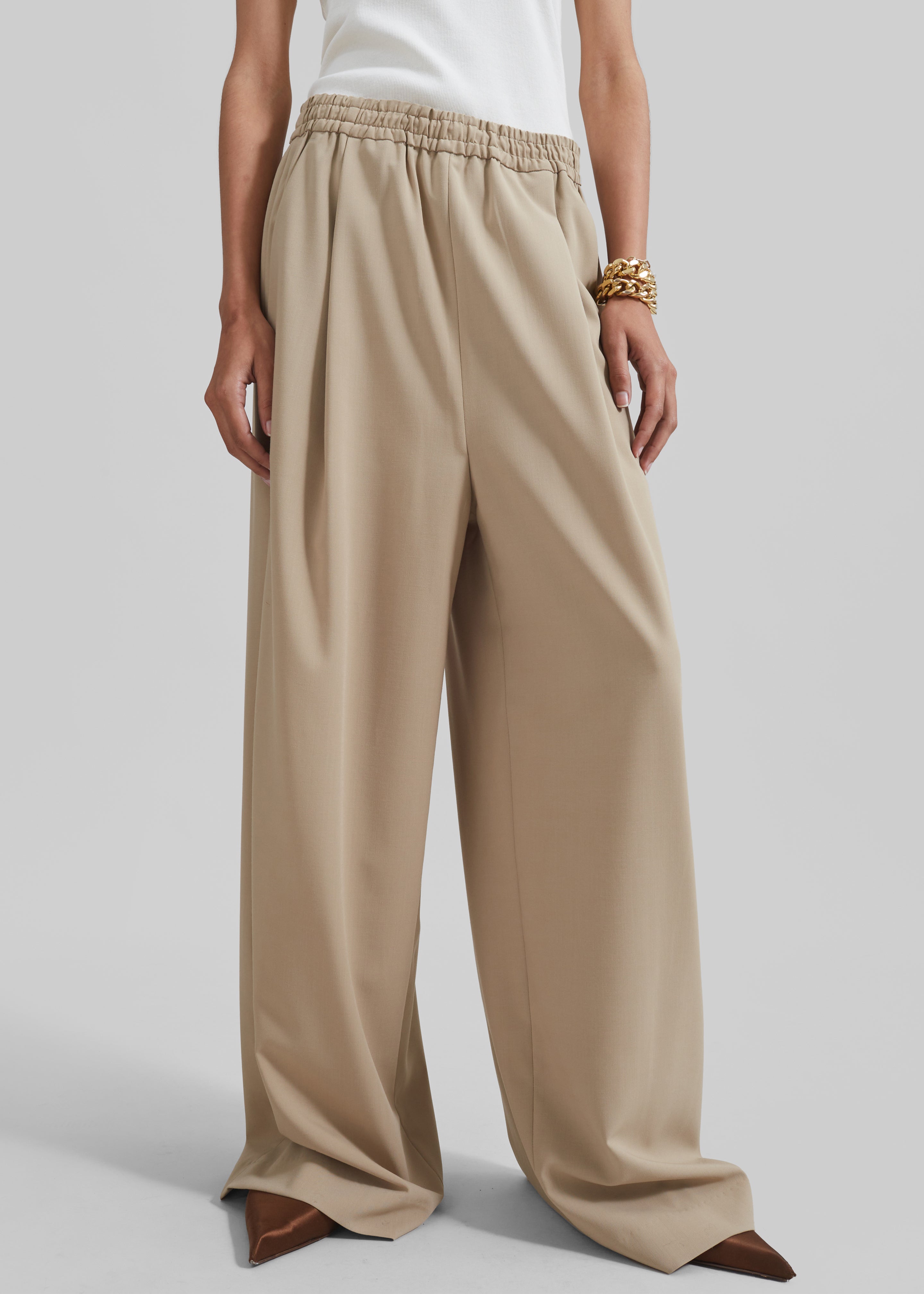 Neva Wide Trousers - Beige - 1