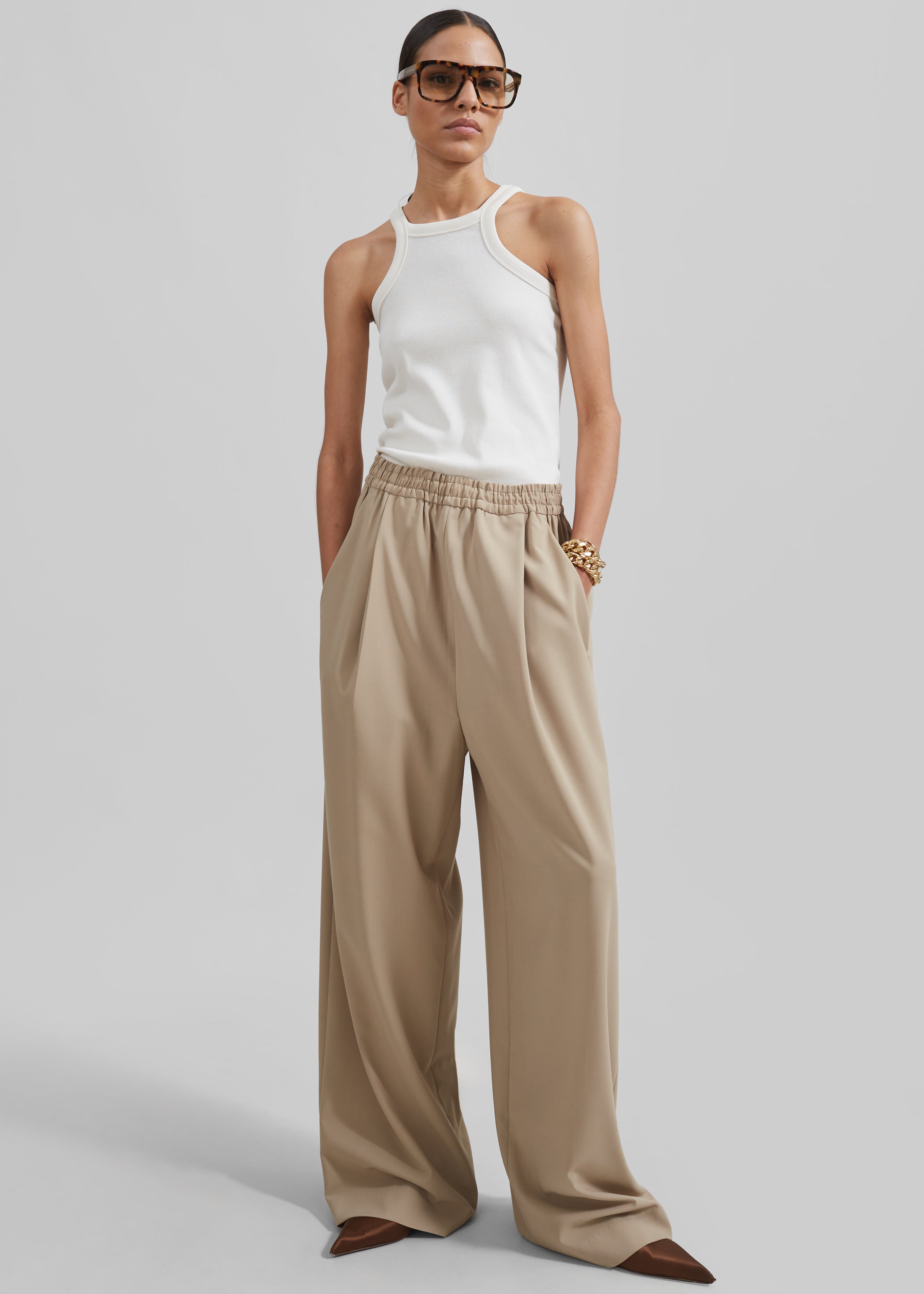 Neva Wide Trousers - Beige - 8