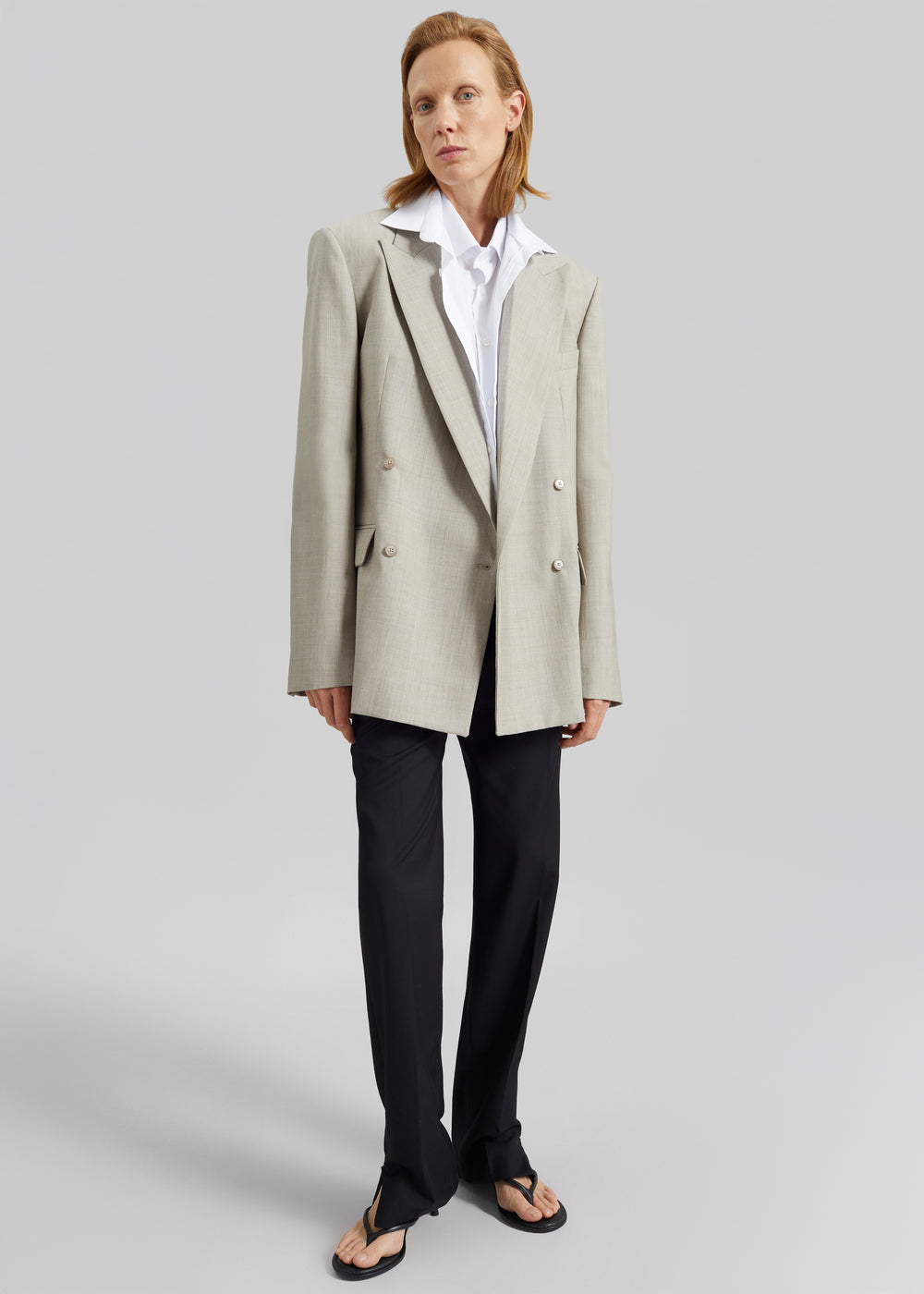 Newark Double Breasted Blazer - Beige Melange - 1