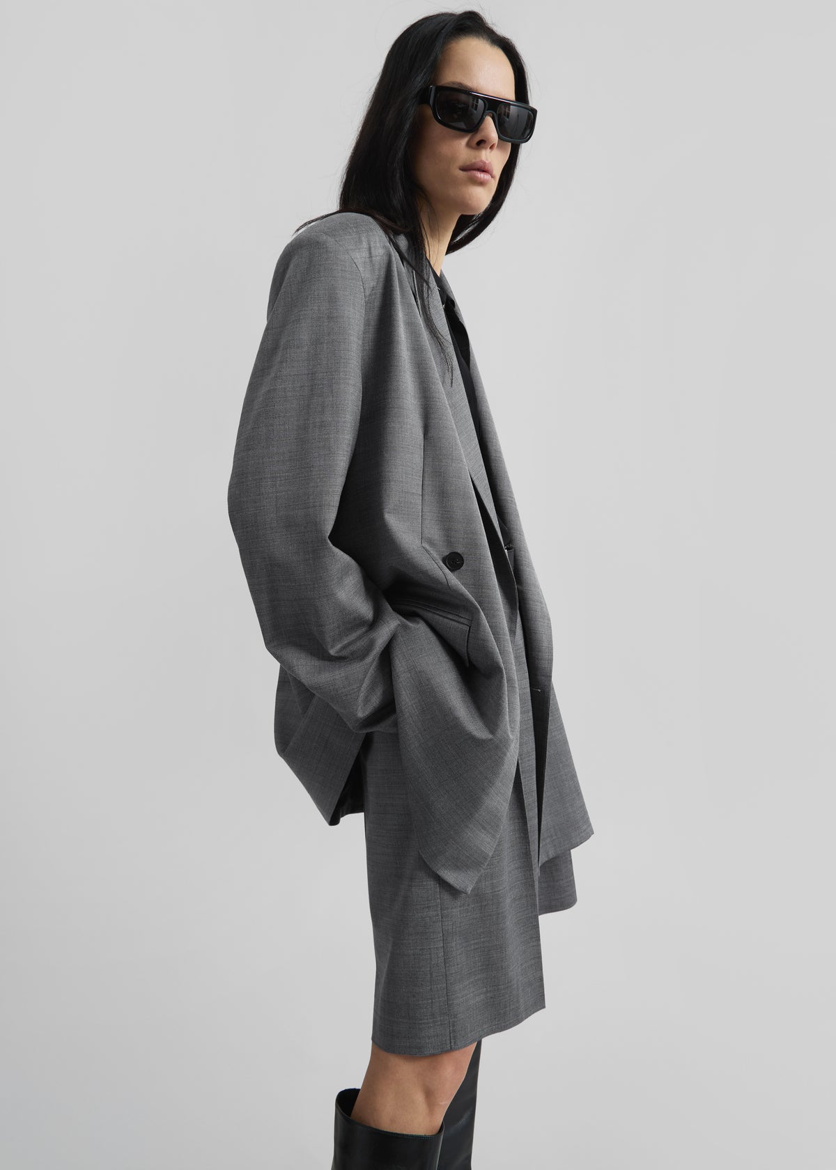 Newark Double Breasted Blazer - Grey Melange - 3