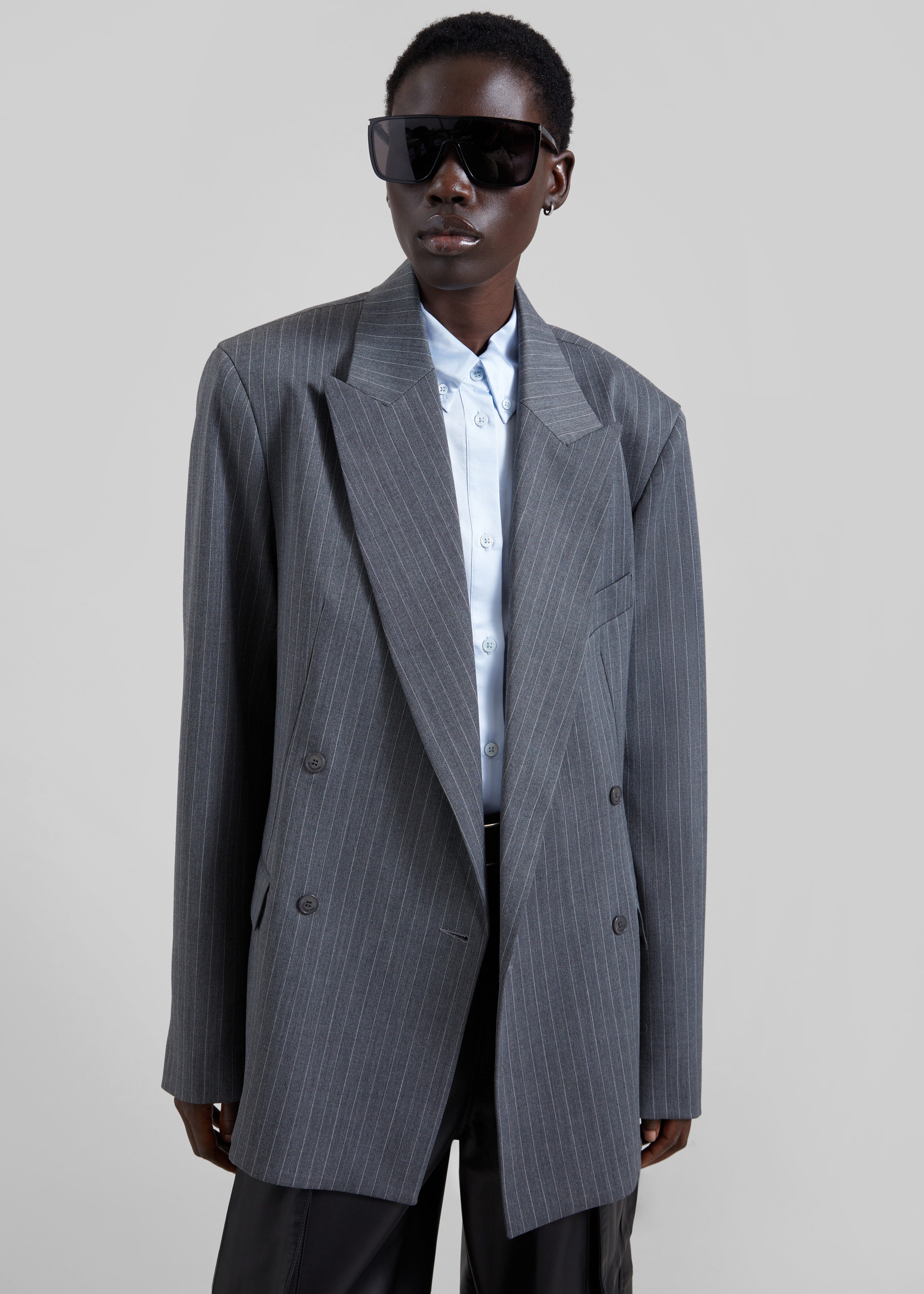Newark Double Breasted Blazer - Grey/White Pinstripe – The Frankie
