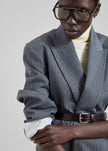 Newark Double Breasted Blazer - Grey/White Pinstripe