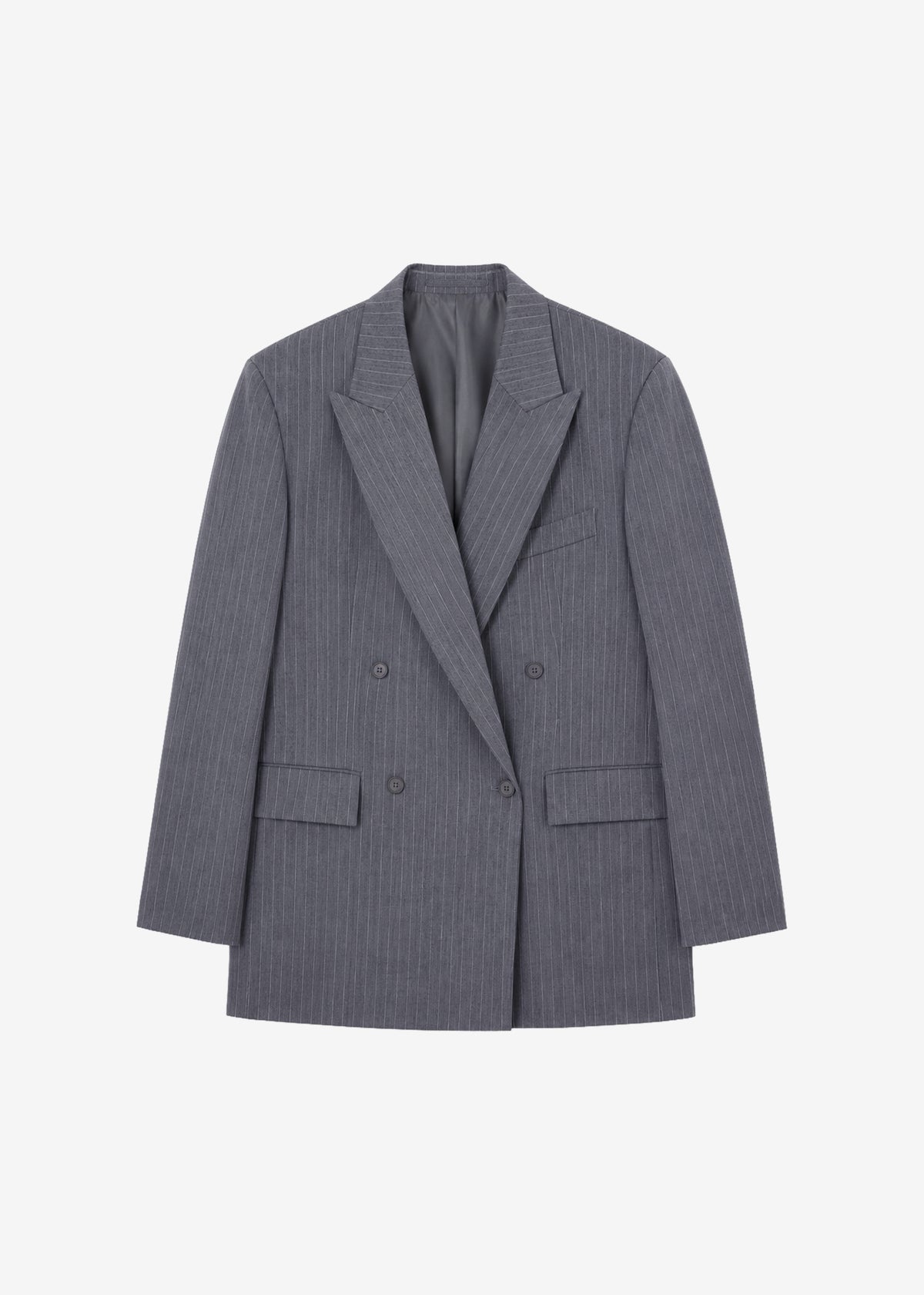 Newark Double Breasted Blazer - Grey/White Pinstripe