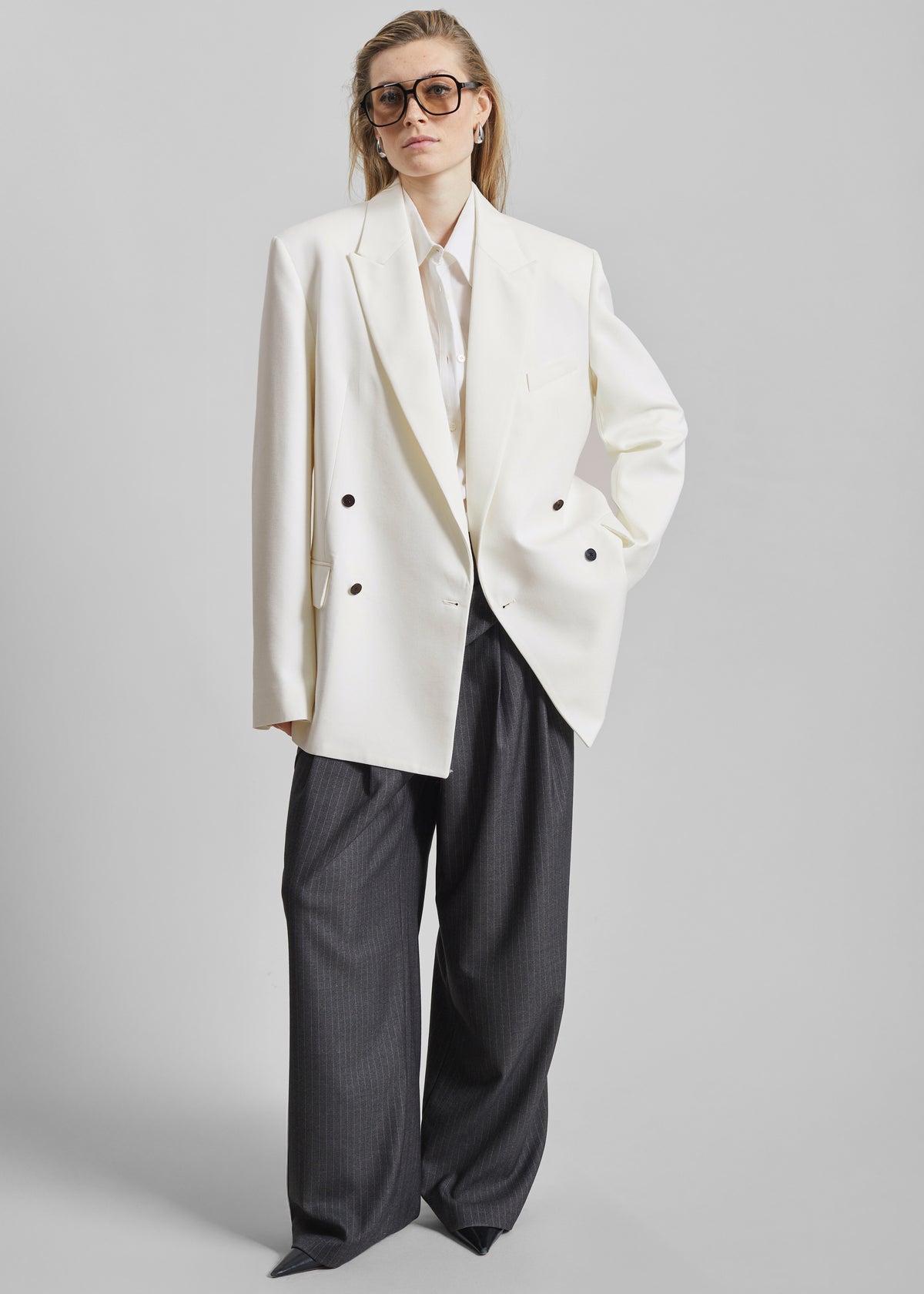 Newark Double Breasted Blazer - Ivory - 7