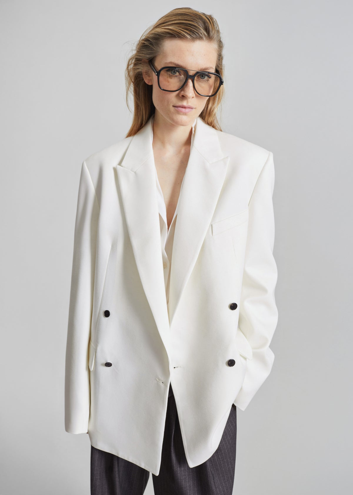 Newark Double Breasted Blazer - Ivory - 1