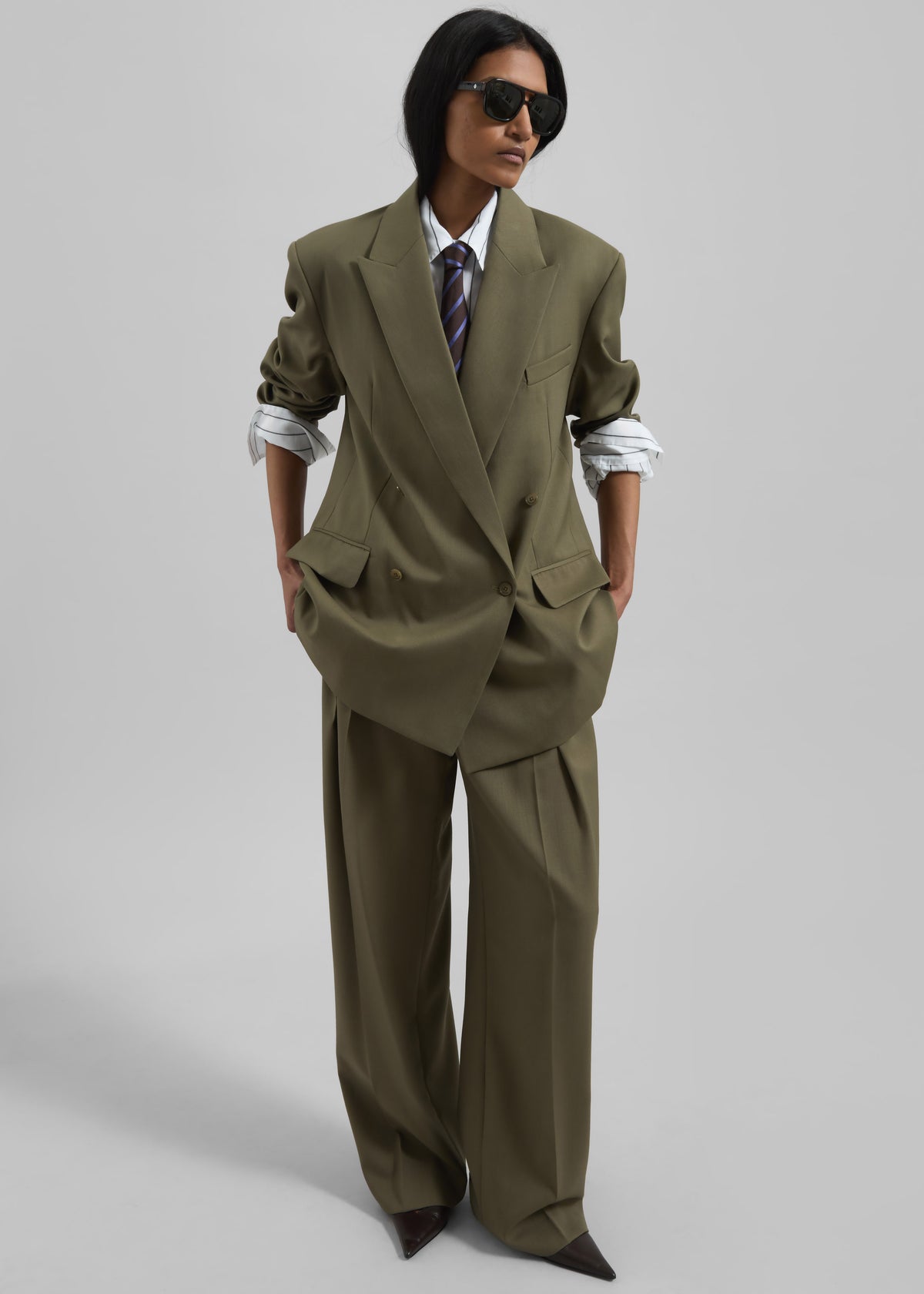 Newark Double Breasted Blazer - Khaki The Frankie Shop Newark Double Breasted Blazer - Khaki The Frankie Shop