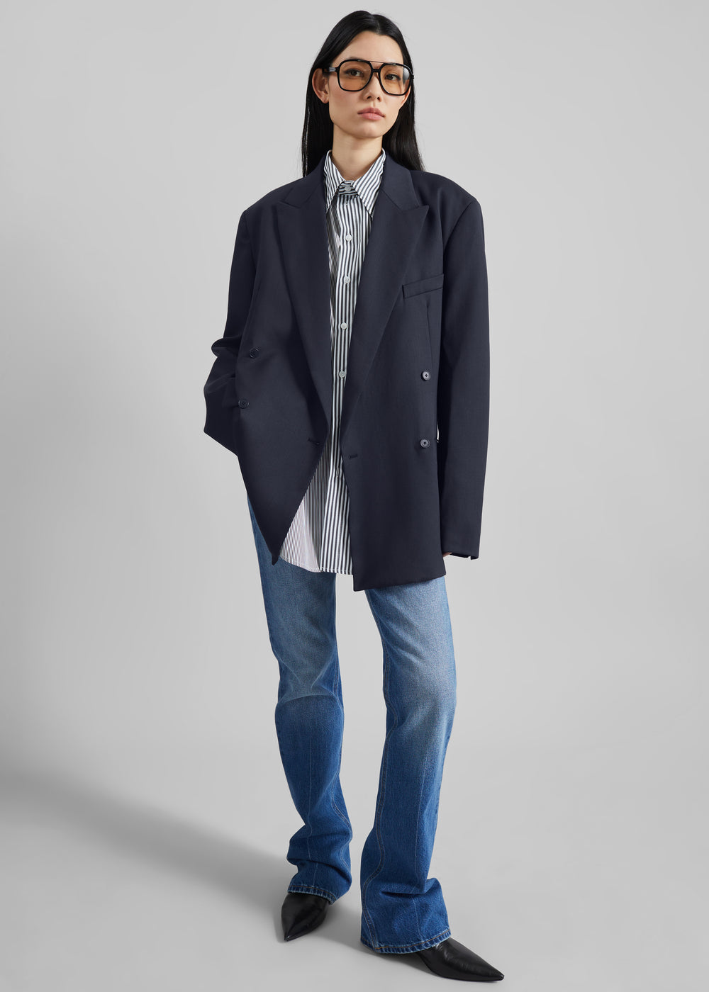 Newark Double Breasted Blazer - Navy - 1