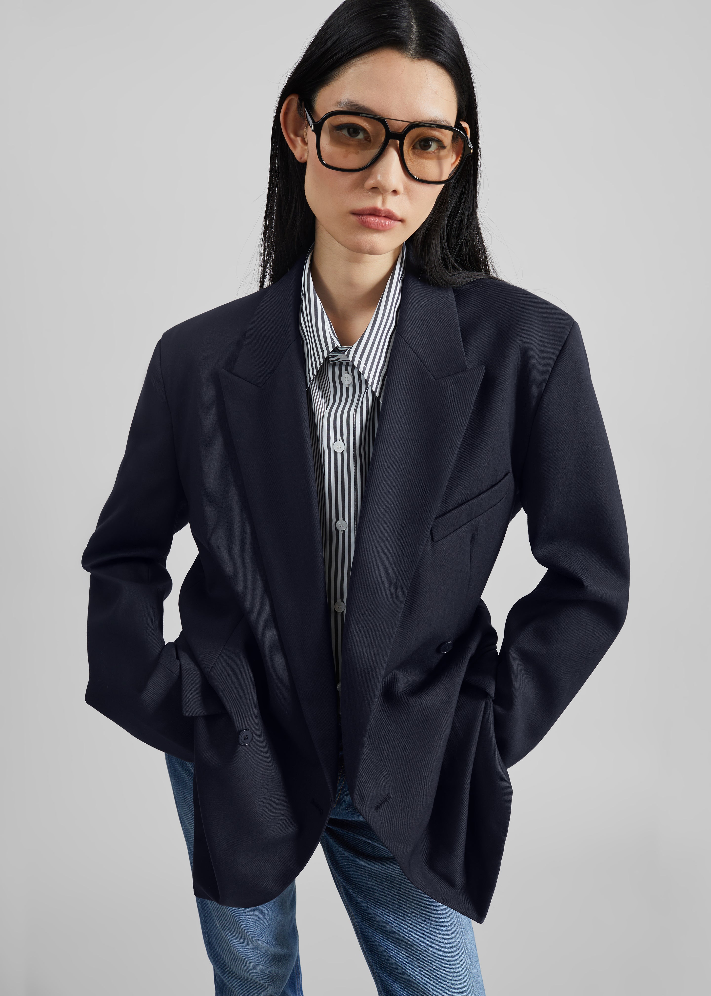 Newark Double Breasted Blazer - Navy – The Frankie Shop