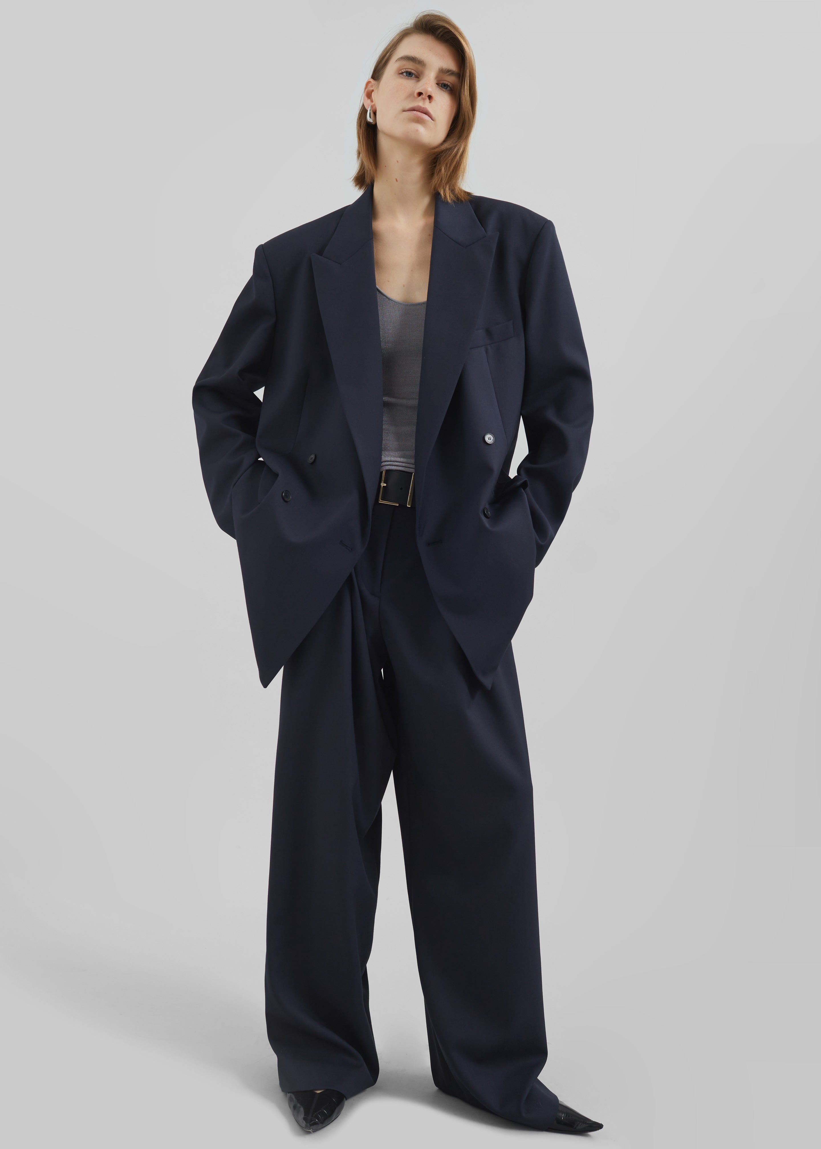 Newark Double Breasted Blazer - Navy - 3