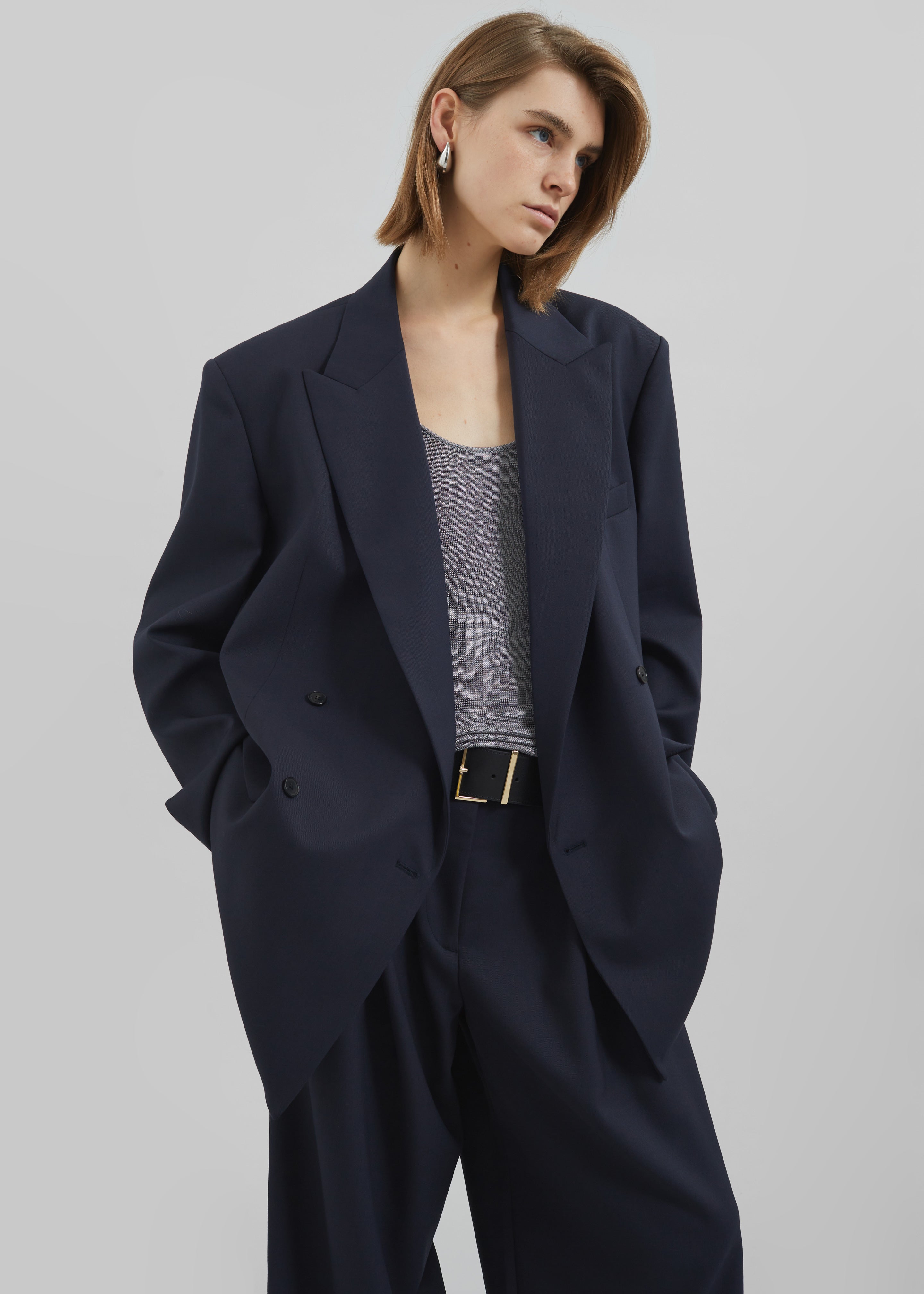 Newark Double Breasted Blazer - Navy – The Frankie Shop