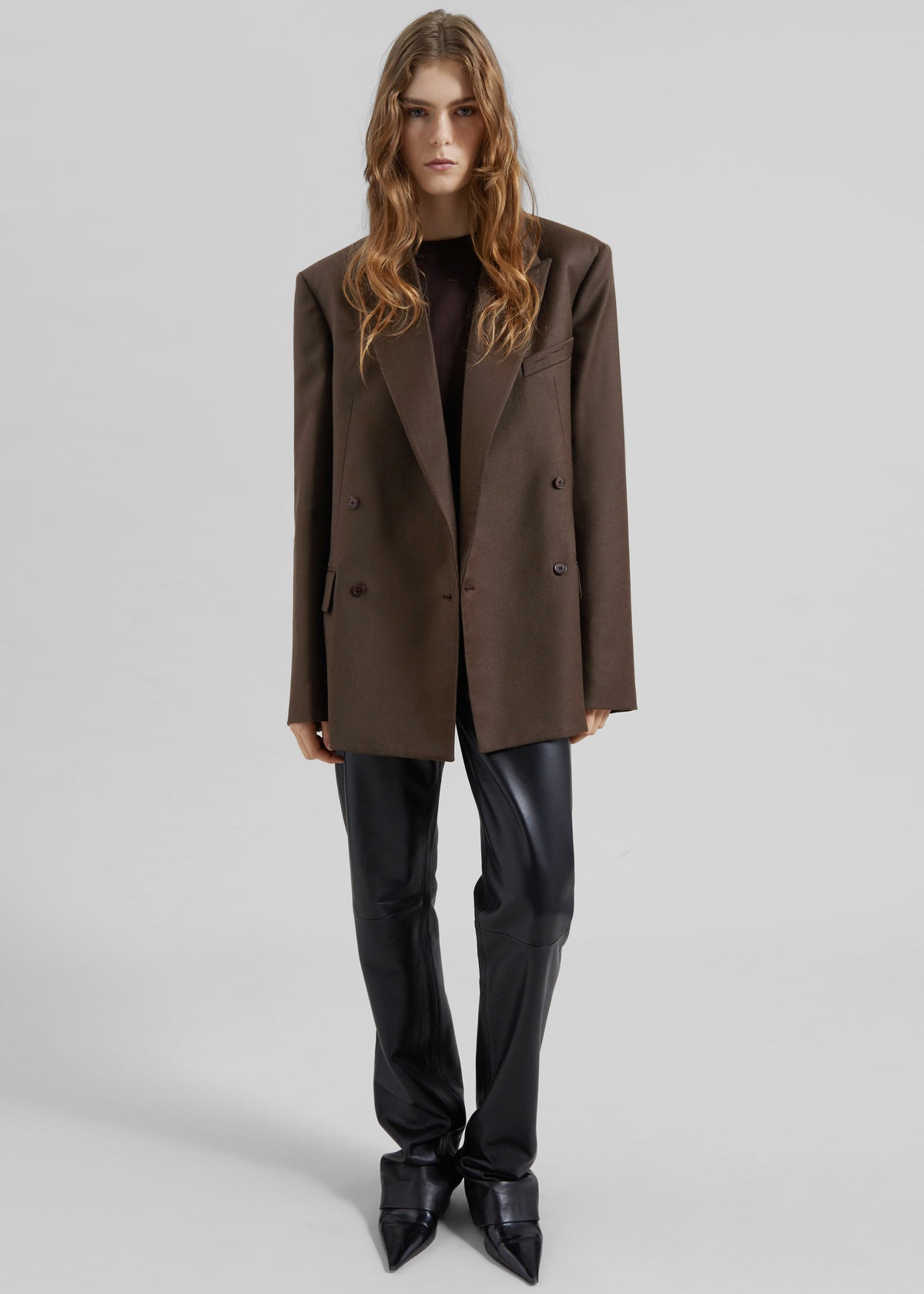 Newark Flannel Double Breasted Blazer - Mocha - 1