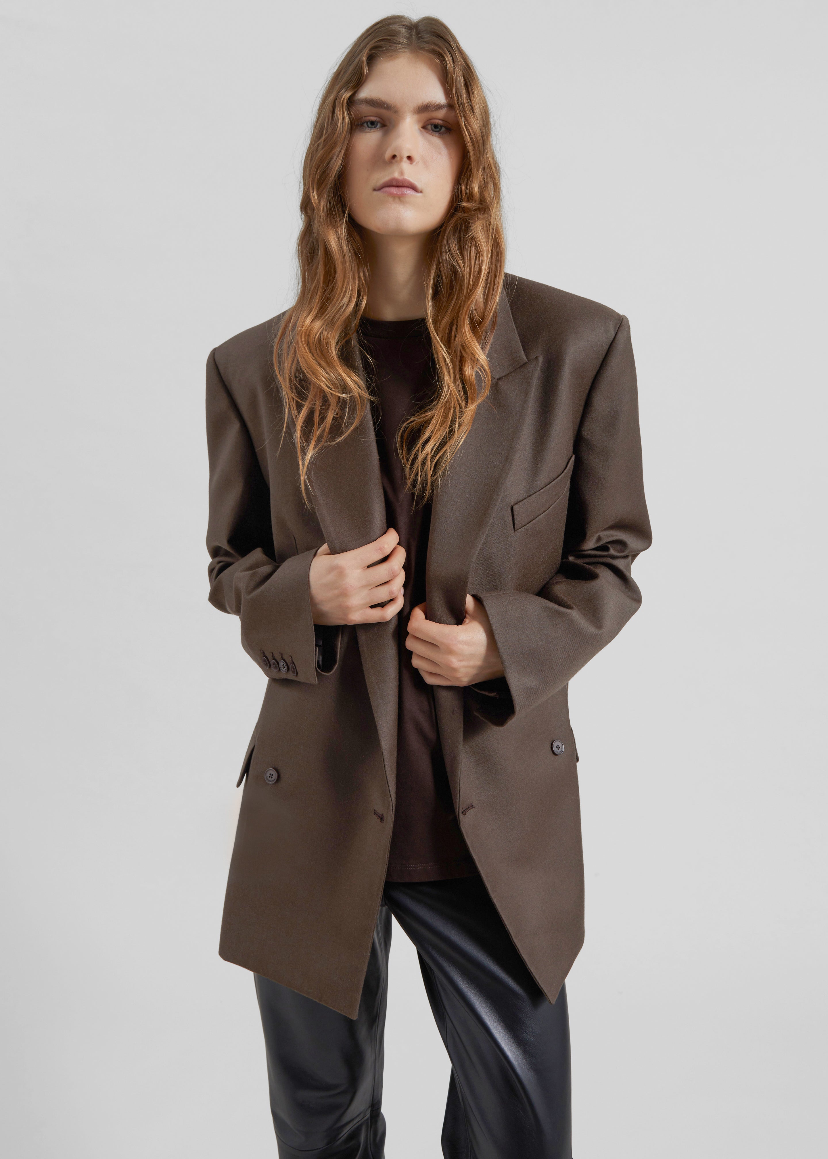 Newark Flannel Double Breasted Blazer - Mocha – The Frankie Shop