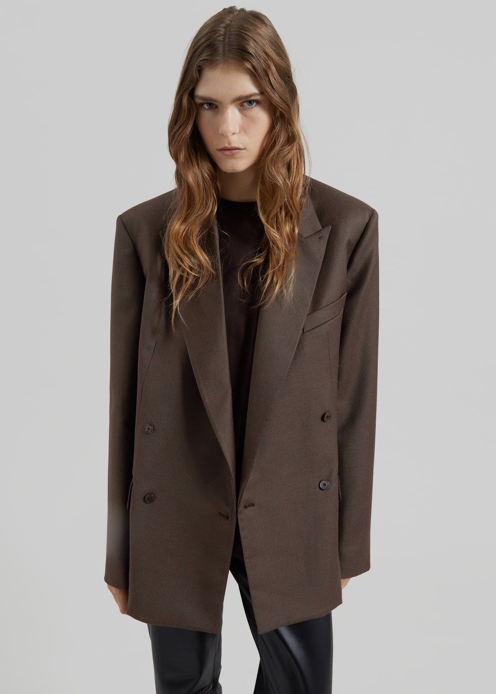 Newark Flannel Double Breasted Blazer - Mocha - 1