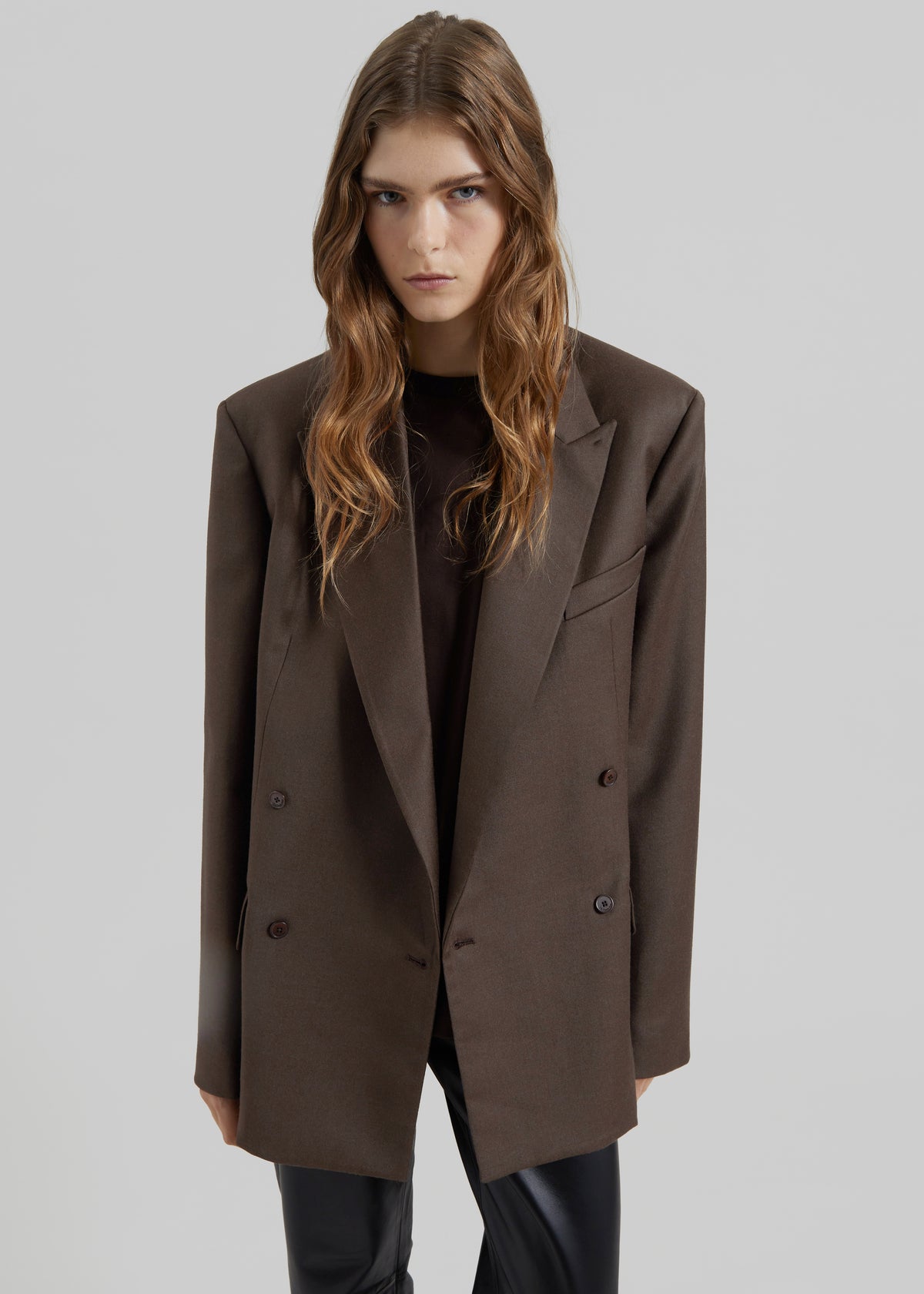 Newark Flannel Double Breasted Blazer - Mocha - 2