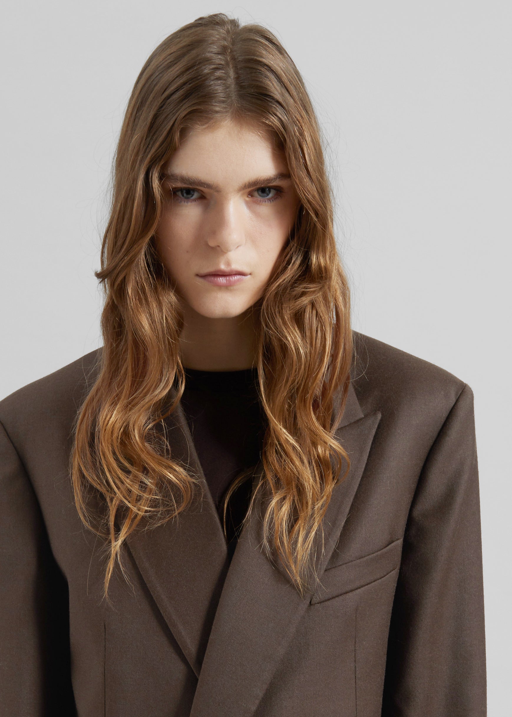 Newark Flannel Double Breasted Blazer - Mocha - 7