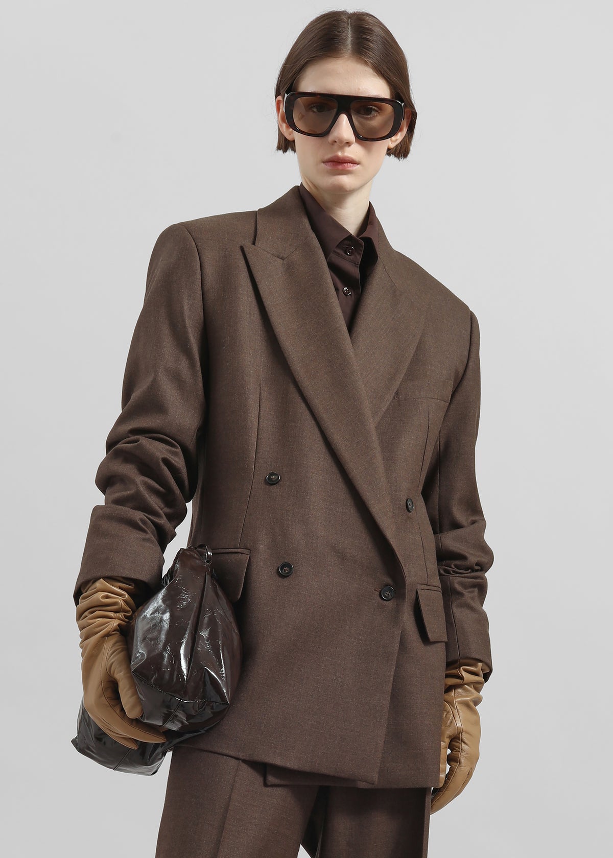 Newark Flannel Double Breasted Blazer - Mocha - 8