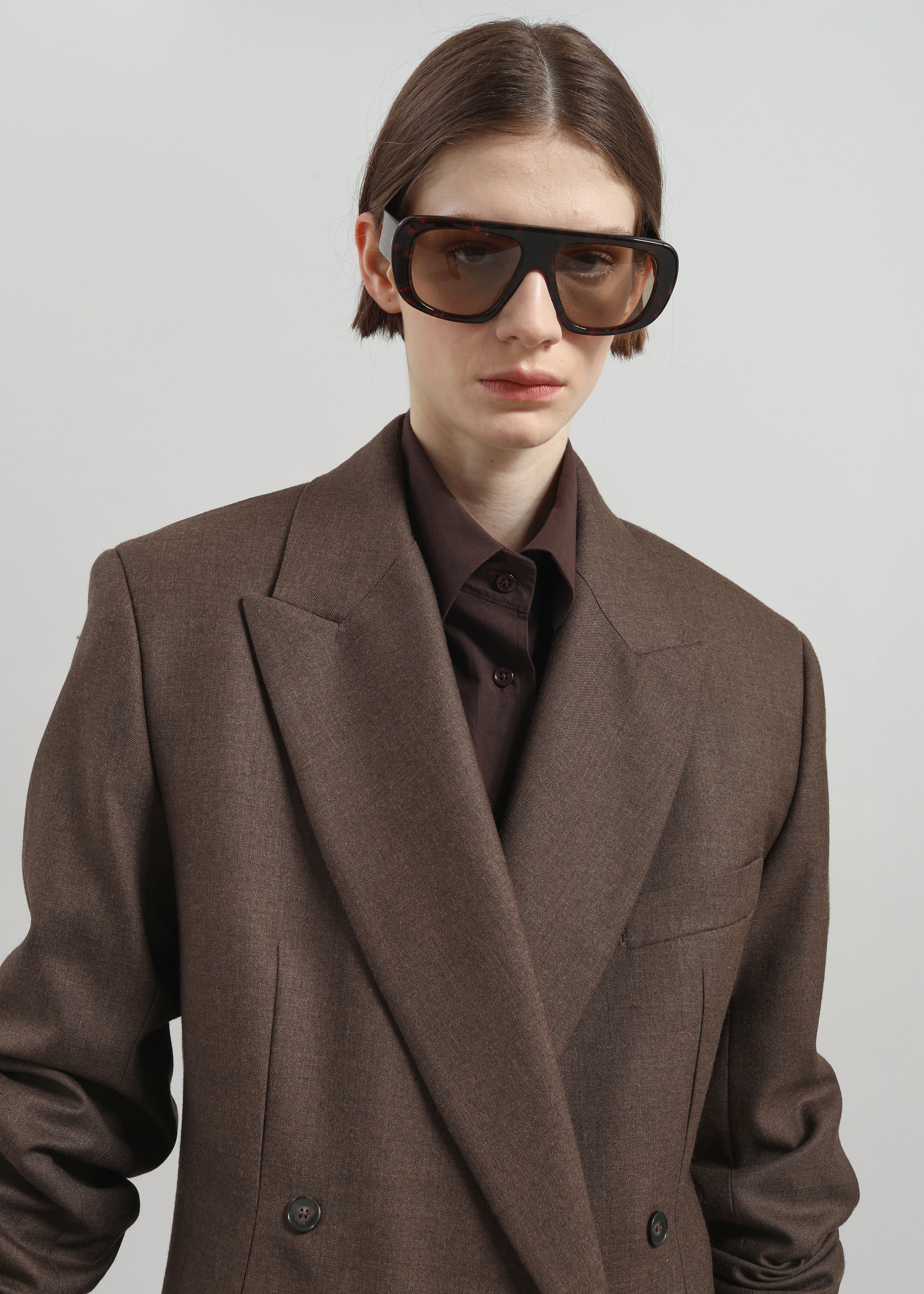 Newark Flannel Double Breasted Blazer - Mocha - 5