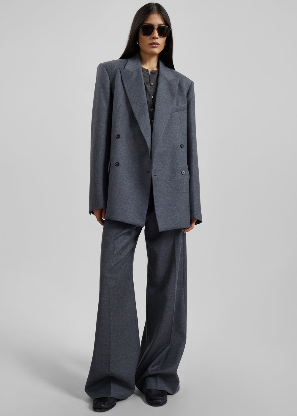 Newark Flannel Double Breasted Blazer - Grey Melange