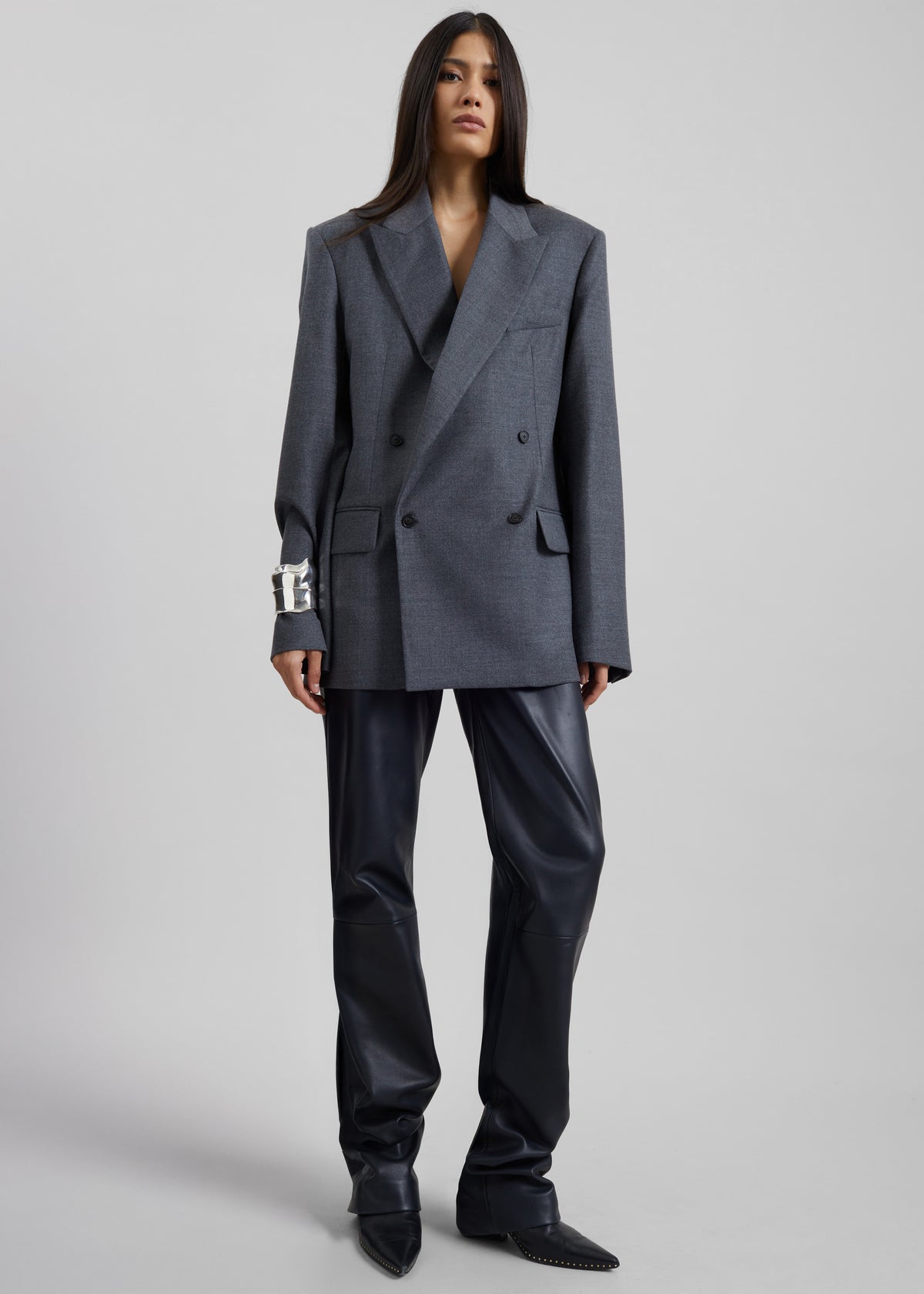 Newark Flannel Double Breasted Blazer - Grey Melange - 3