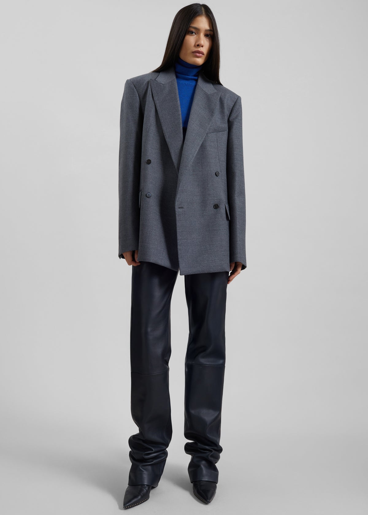 Newark Flannel Double Breasted Blazer - Grey Melange - 5