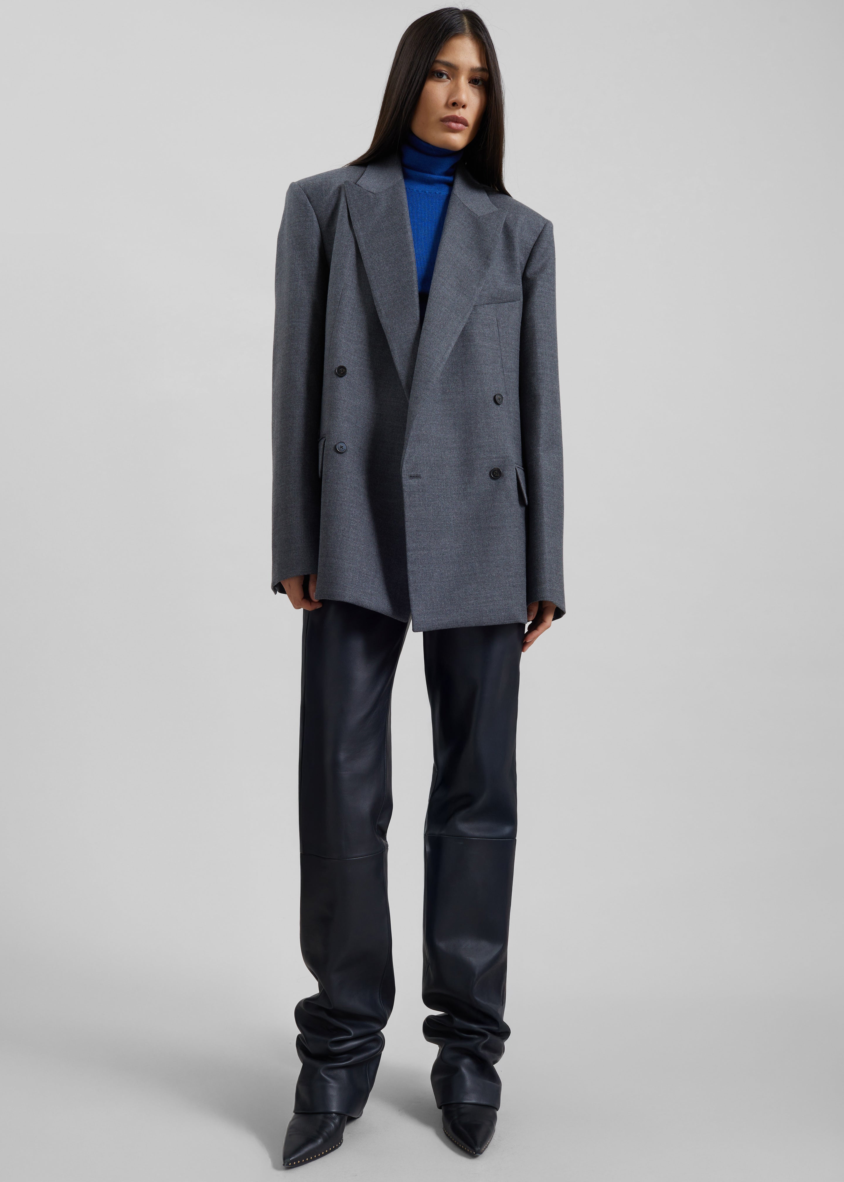 Newark Flannel Double Breasted Blazer - Grey Melange - 5