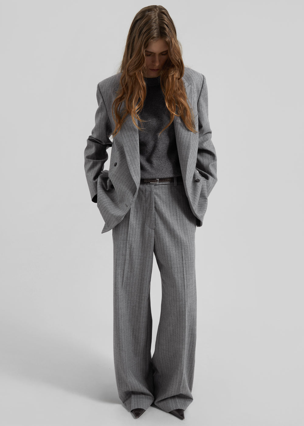 Newark Pinstripe Double Breasted Blazer - Grey/Brown - 1