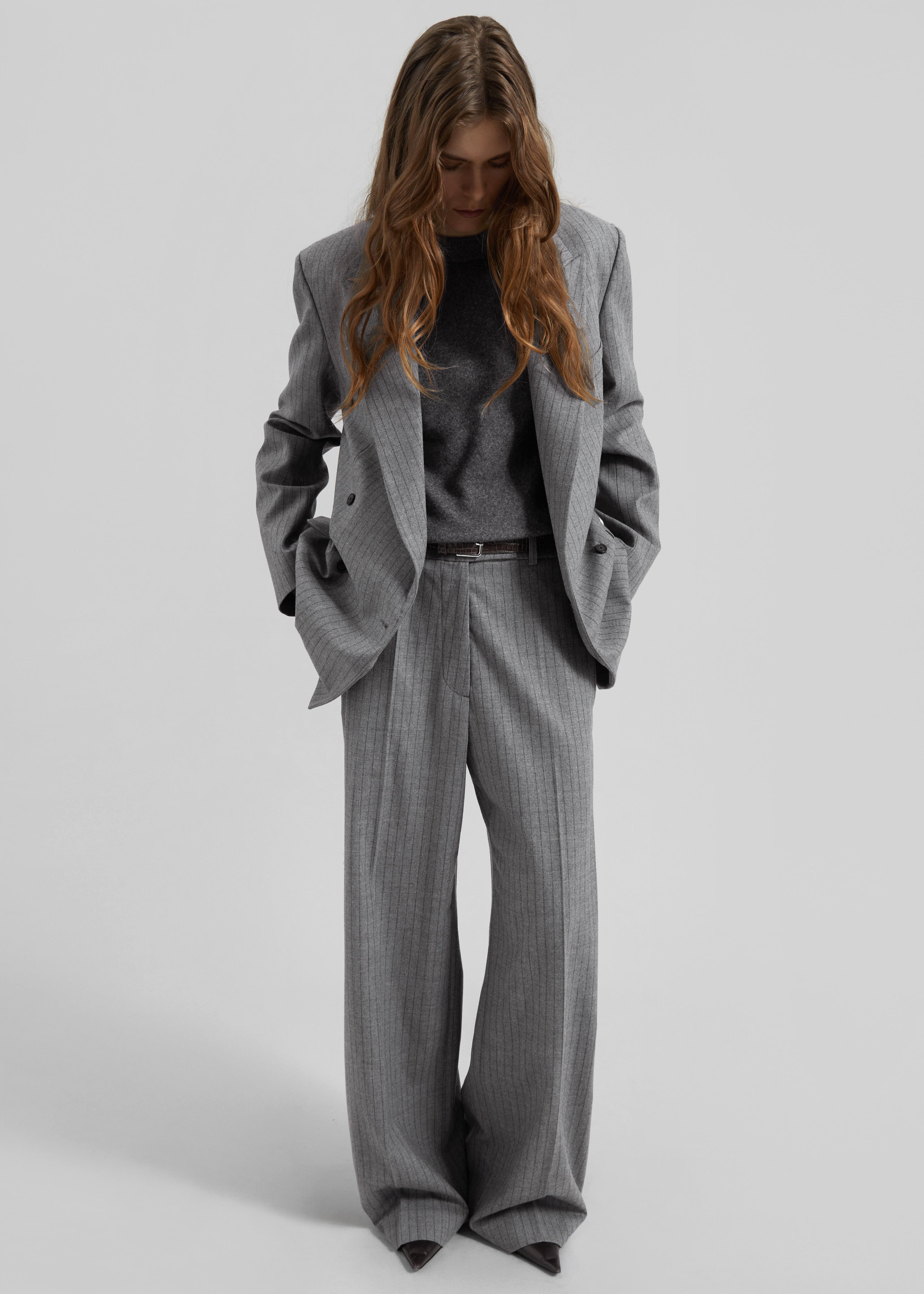 Newark Pinstripe Double Breasted Blazer - Grey/Brown - 2