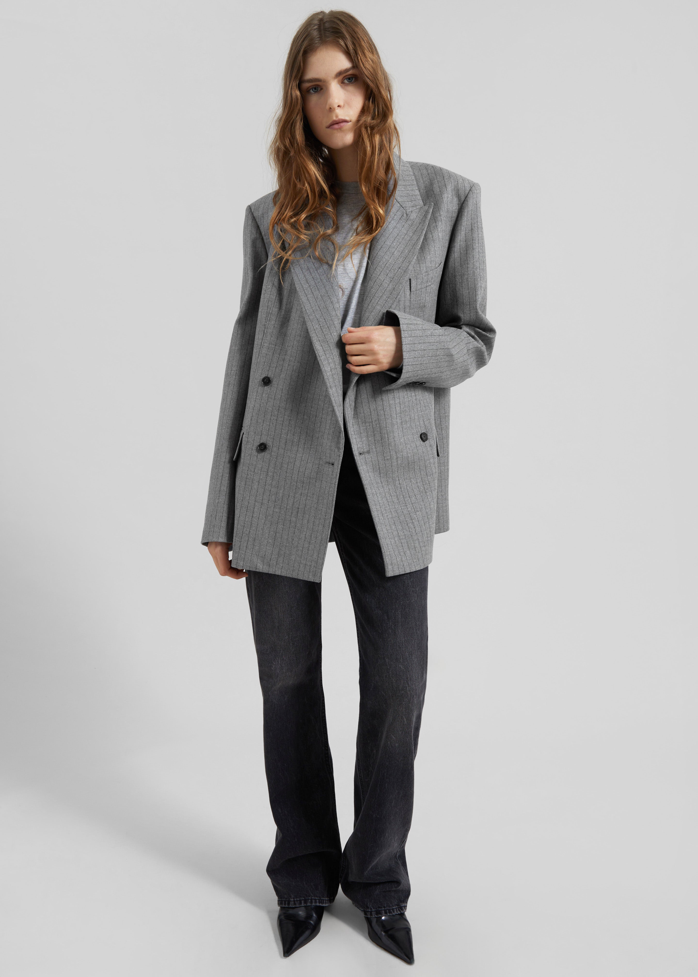 Newark Pinstripe Double Breasted Blazer - Grey/Brown – The Frankie