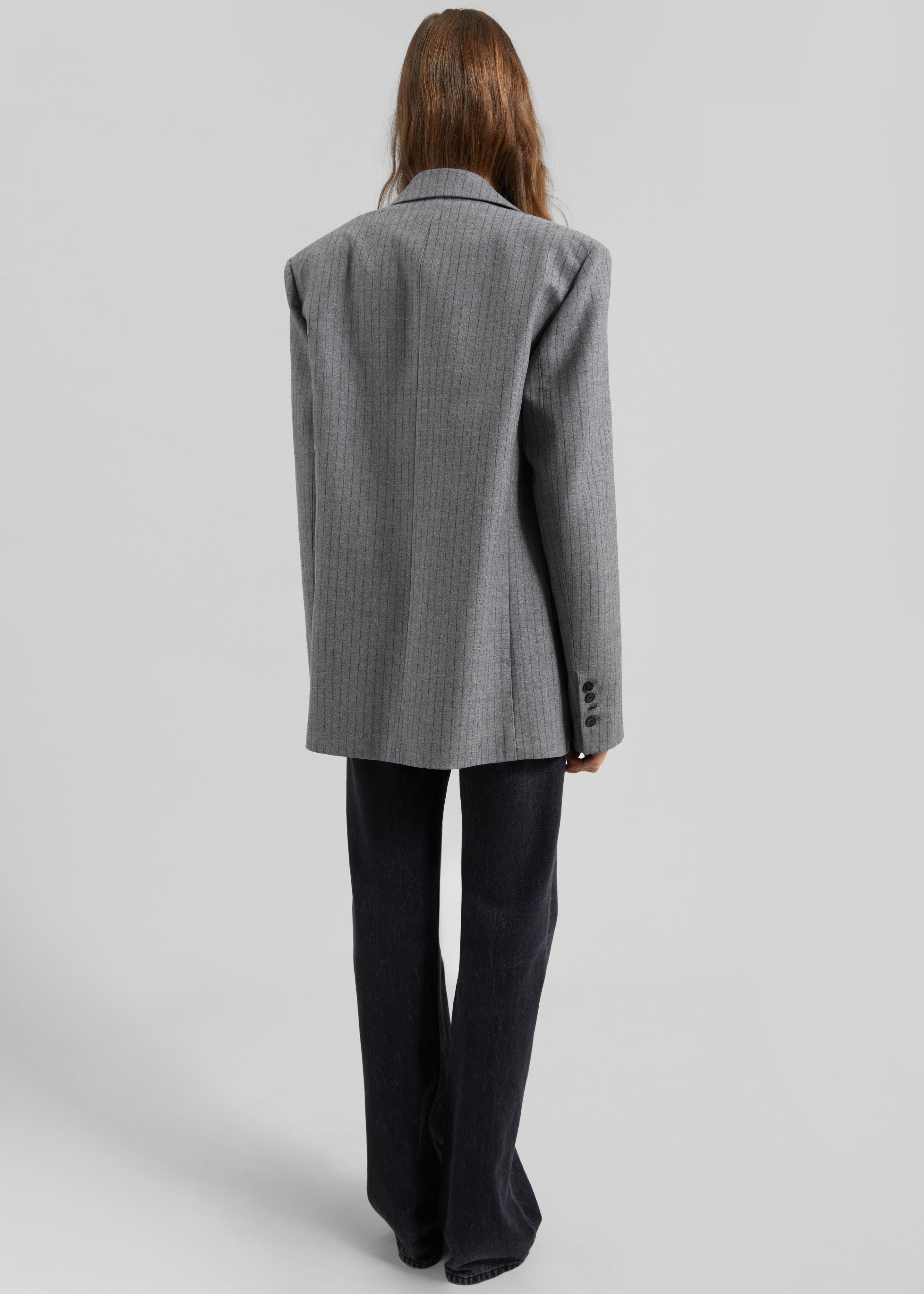 Newark Pinstripe Double Breasted Blazer - Grey/Brown - 11