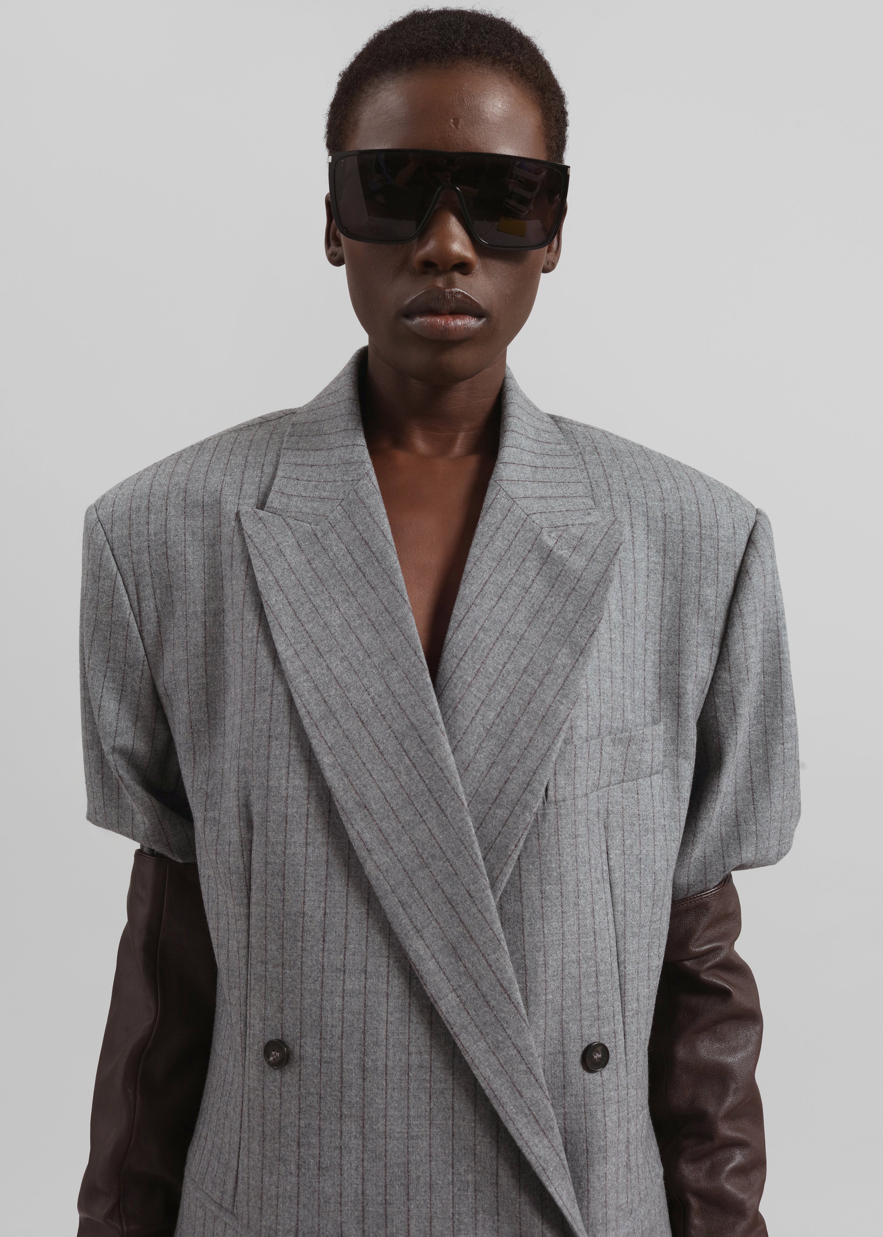 Newark Pinstripe Double Breasted Blazer - Grey/Brown - 9