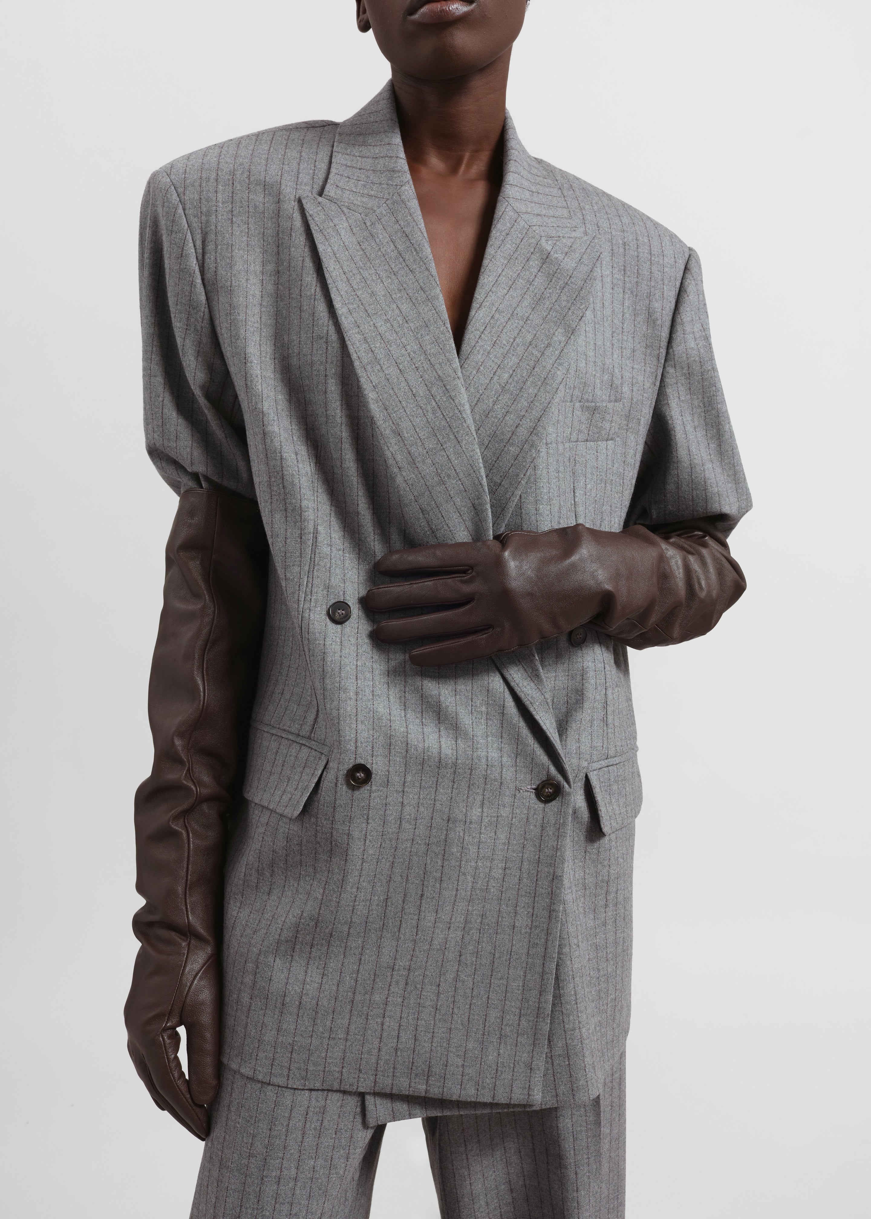 Newark Pinstripe Double Breasted Blazer - Grey/Brown - 5