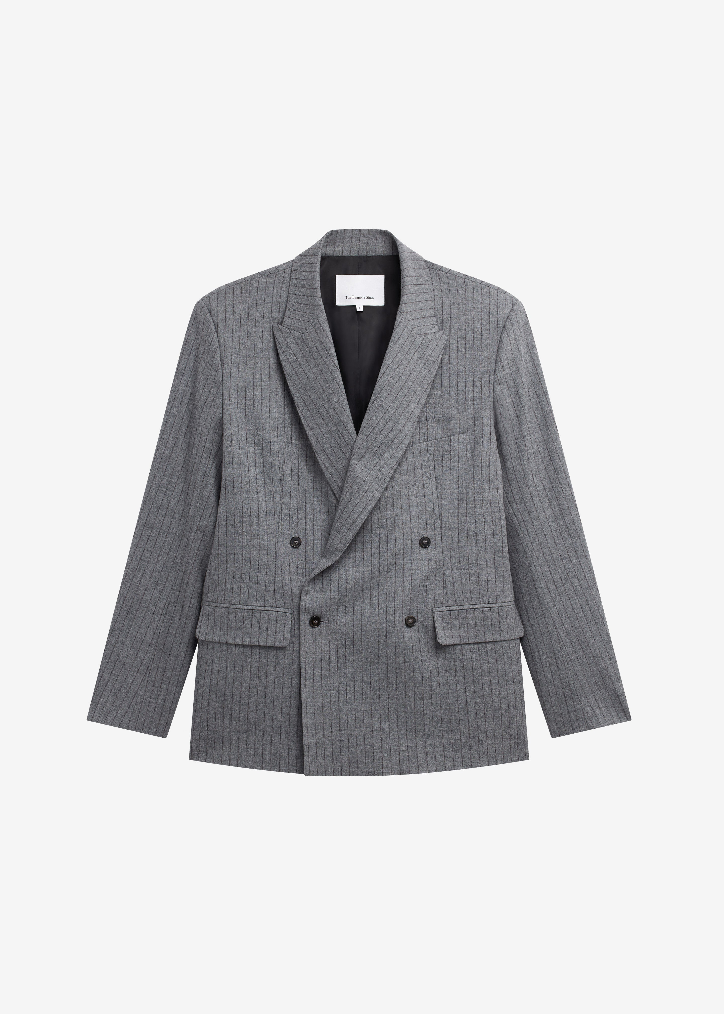 Newark Pinstripe Double Breasted Blazer - Grey/Brown - 12