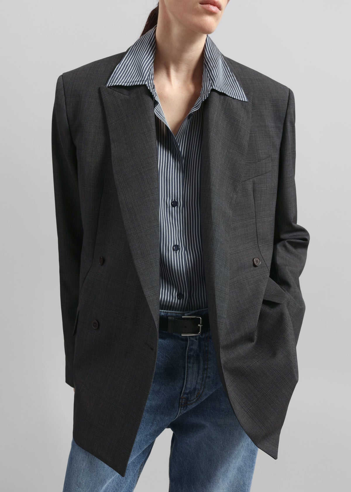 Newark Plaid Double Breasted Blazer - Dark Grey - 2