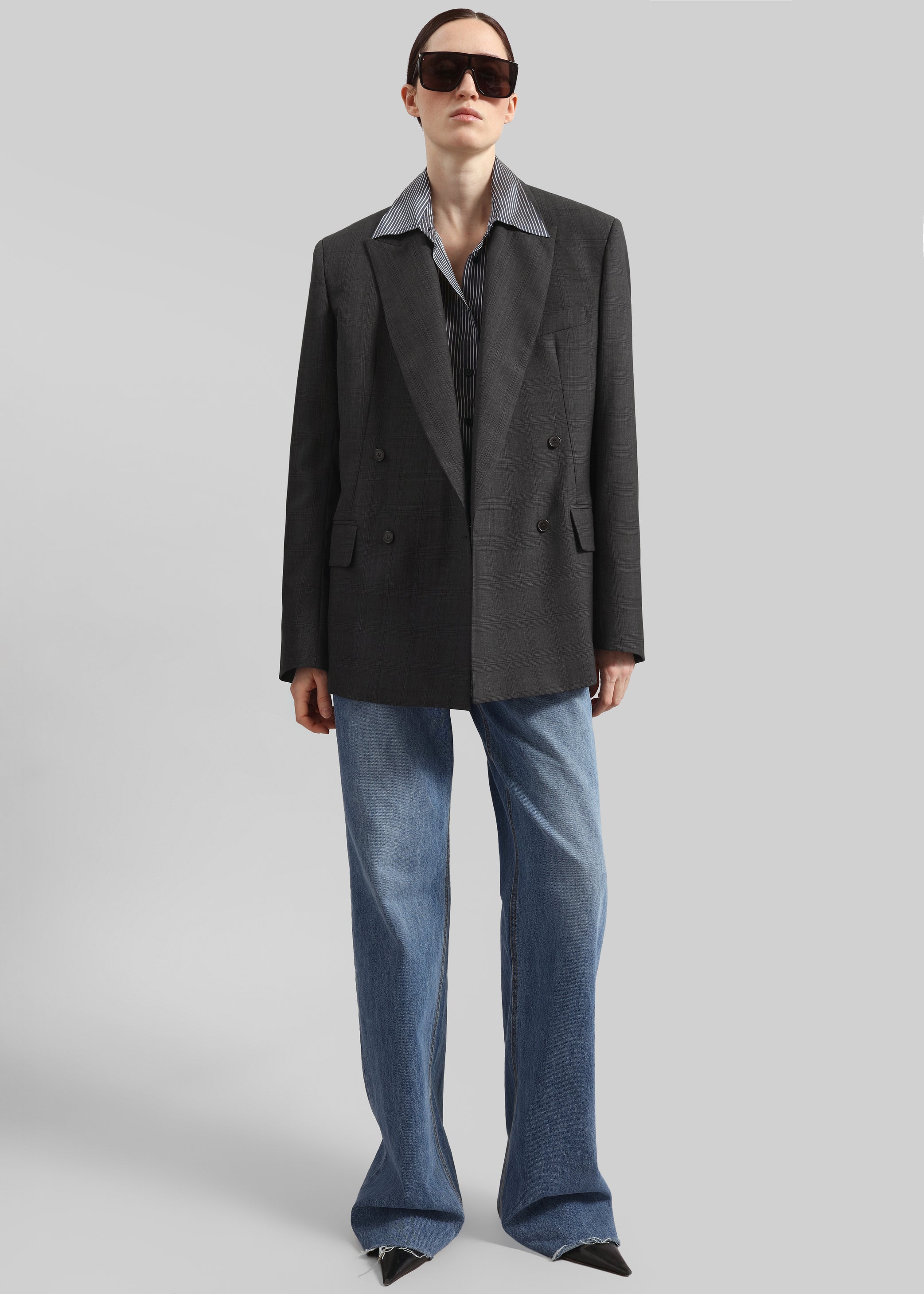 Shop the look image for Newark Plaid Double Breasted Blazer - Dark Grey