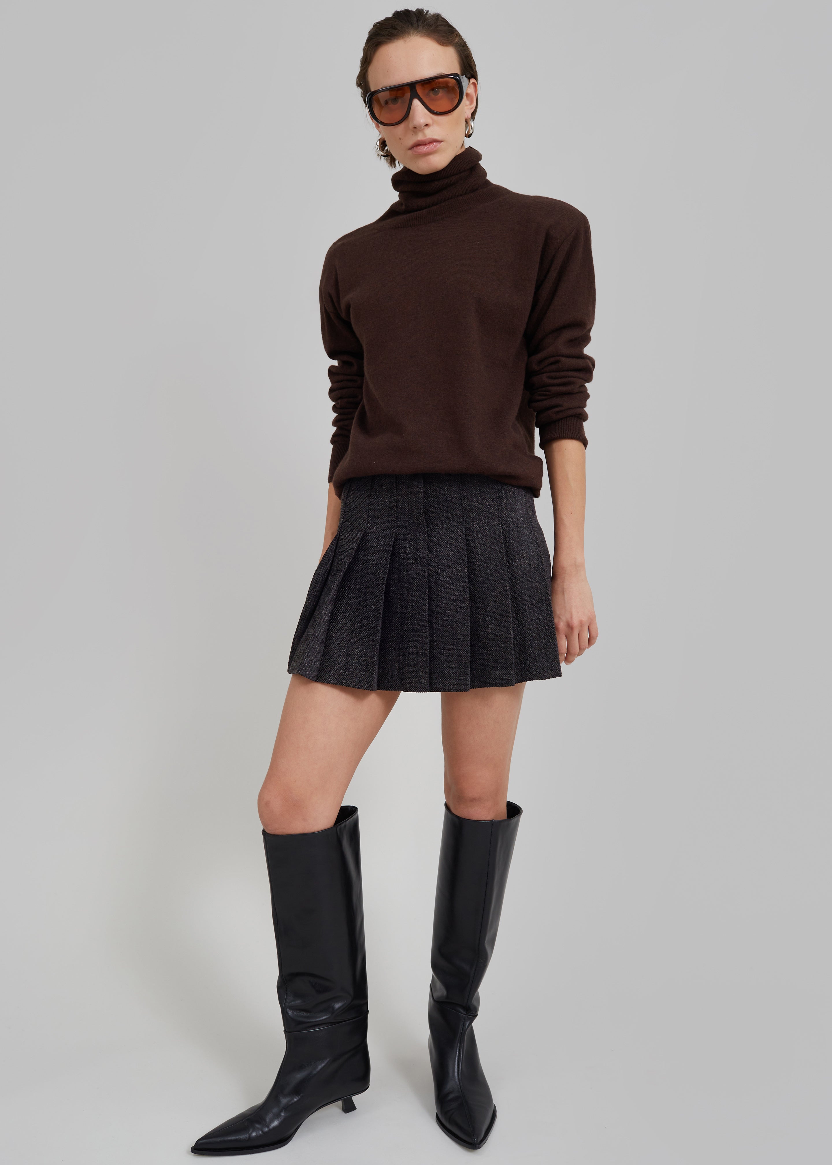 Niamh Mini Pleated Skirt - Charcoal - 4